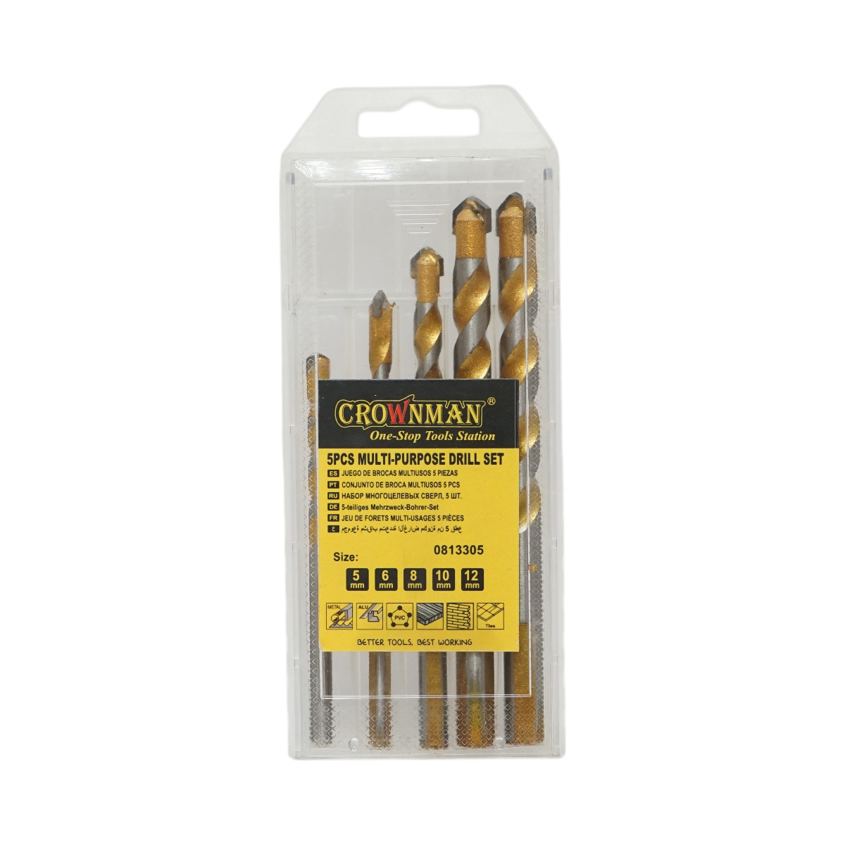 Set 5 burghie multifunctionale 5-12mm pentru metal, aluminiu, lemn, PVC, gresie Crownman