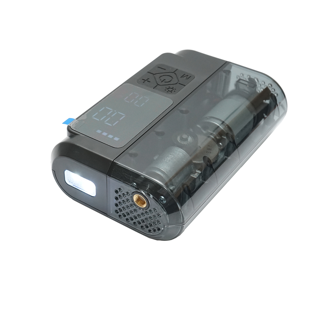 Compresor aer umflat roti smart portabil digital 12V/100W, baterie 3x2000mAh, laterna LED, port USB/USB-C 5V/2A, baterie externa, accesorii incluse – imagine 4