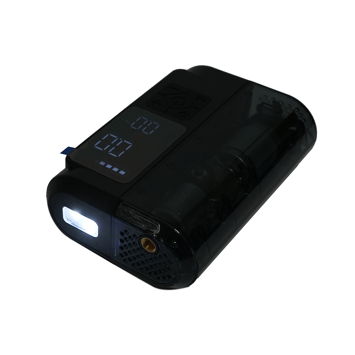 Compresor aer umflat roti smart portabil digital 12V/100W, baterie 3x2000mAh, laterna LED, port USB/USB-C 5V/2A, baterie externa, accesorii incluse – imagine 5