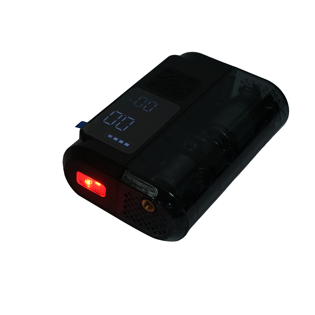 Compresor aer umflat roti smart portabil digital 12V/100W, baterie 3x2000mAh, laterna LED, port USB/USB-C 5V/2A, baterie externa, accesorii incluse – imagine 6