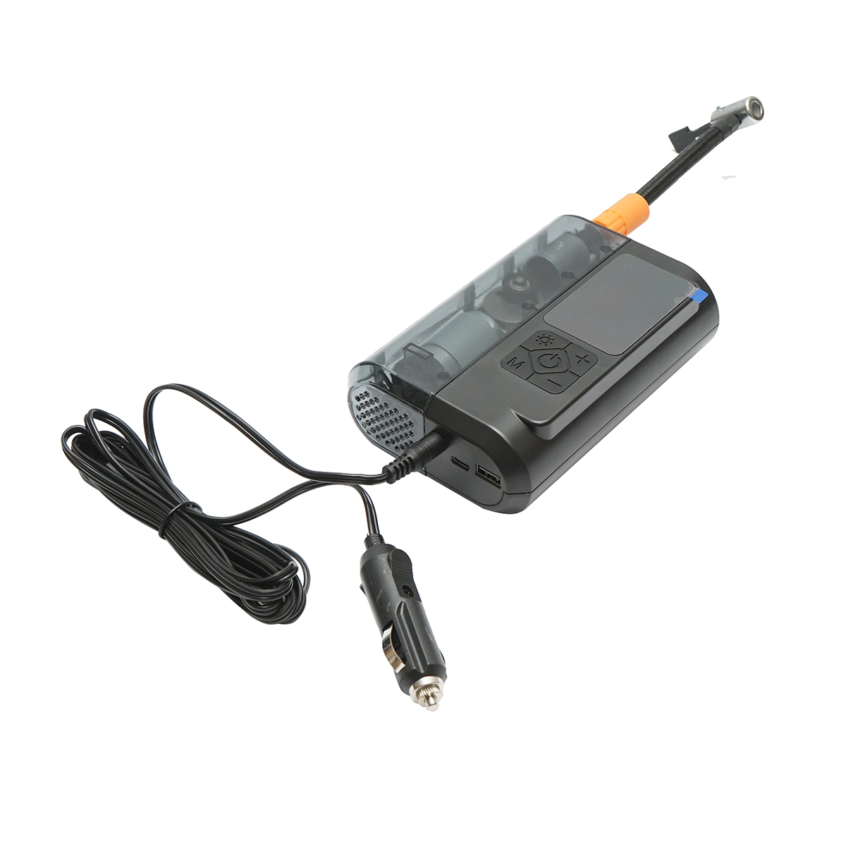Compresor aer umflat roti smart portabil digital 12V/100W, baterie 3x2000mAh, laterna LED, port USB/USB-C 5V/2A, baterie externa, accesorii incluse – imagine 8