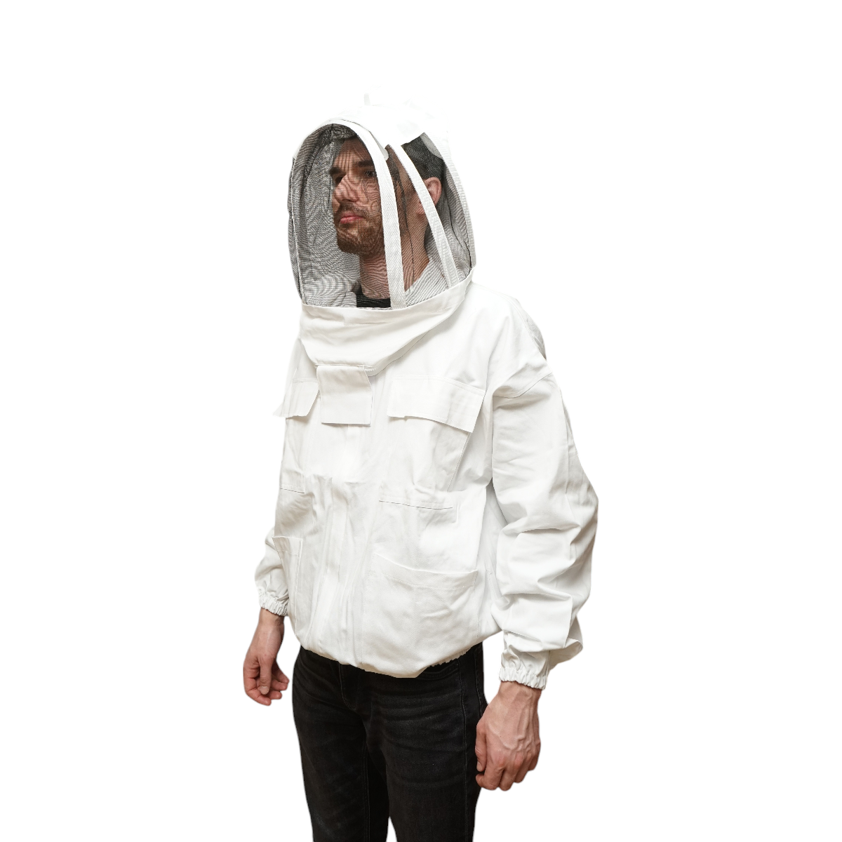 Bluza apicola alba cu masca de protectie tip gluga marimea XL