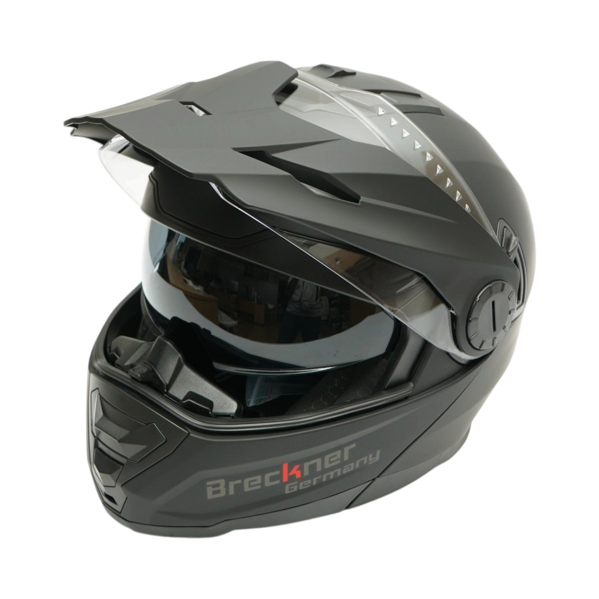Casca motocross integrala negru mat cu viziera transparenta si ochelari de soare, marimea L Lion Matt Black Breckner Germany