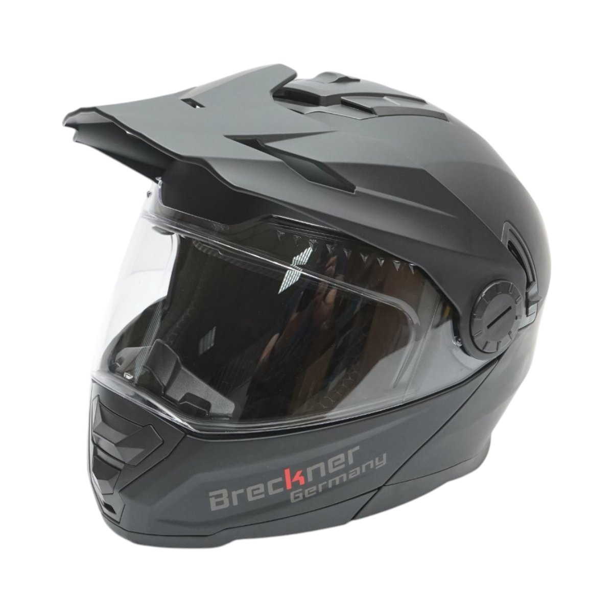 Casca motocross integrala negru mat cu viziera transparenta si ochelari de soare, marimea XL Lion Matt Black Breckner Germany