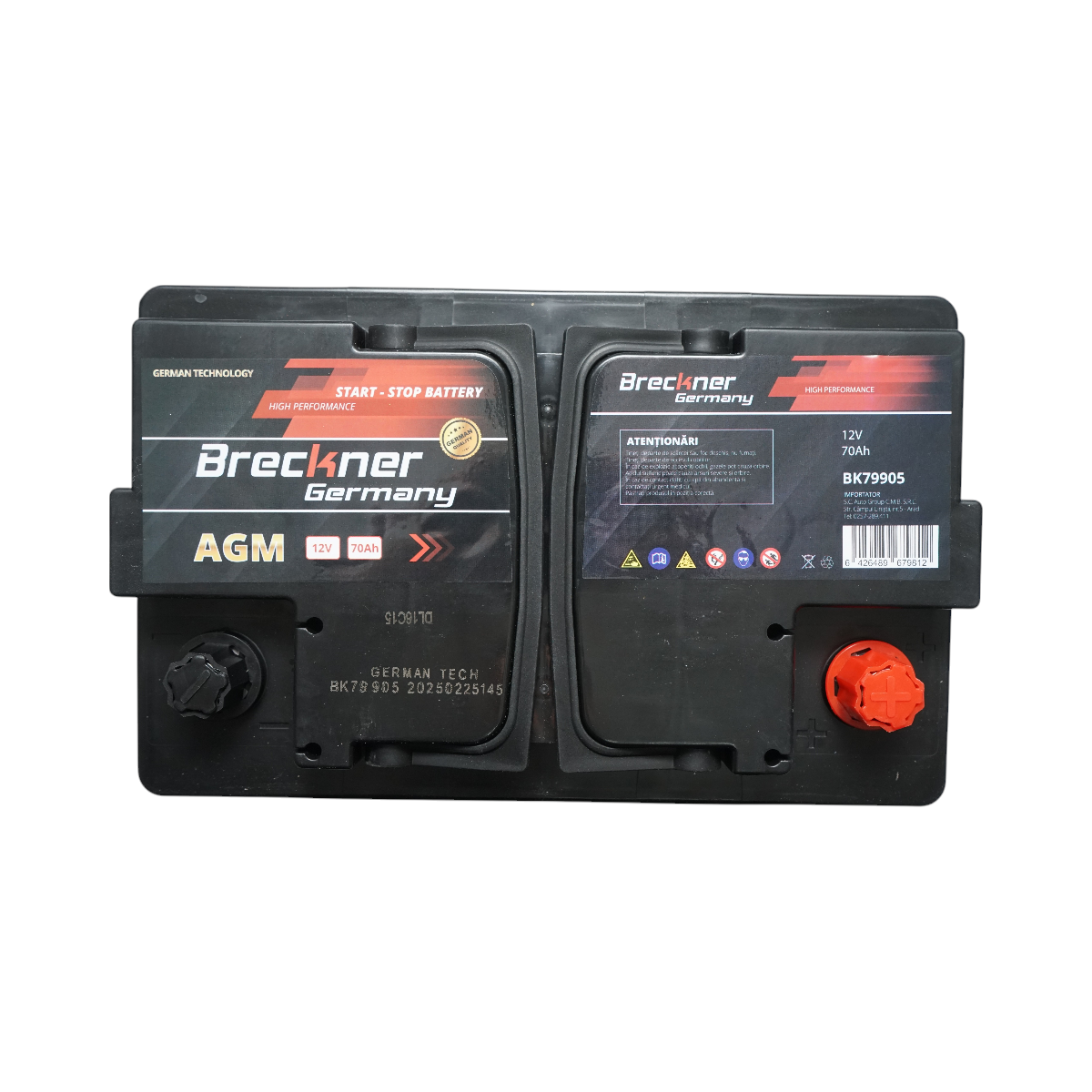 Baterie auto AGM start-stop 12V, 70Ah, 760A la pornire 275x175x195mm Breckner Germany – imagine 3