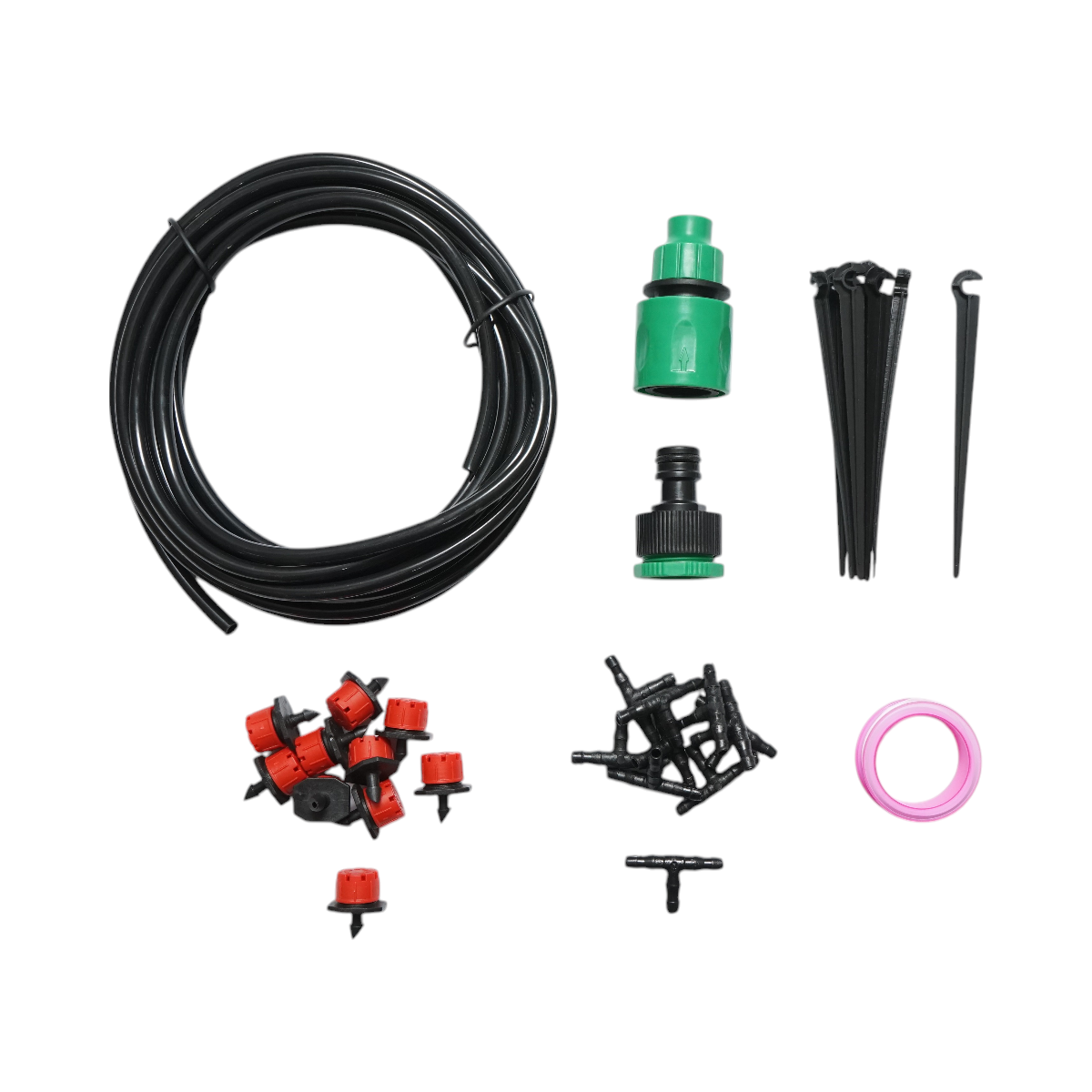 Kit complet irigare prin picurare cu furtun 5.5m, duze, conectori, tije de fixare 34 piese