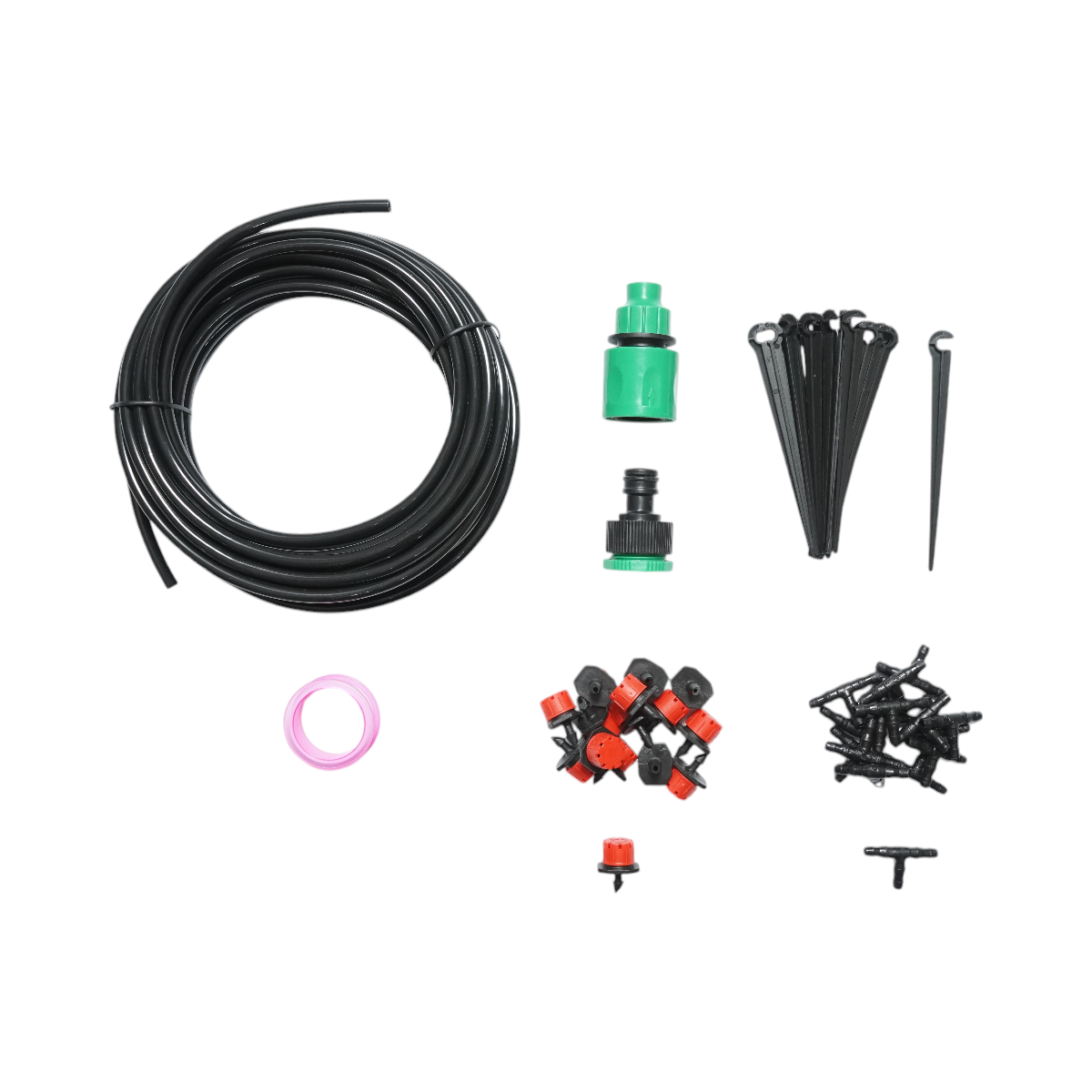 Kit complet irigare prin picurare cu furtun 10m, duze, conectori, tije de fixare 49 piese
