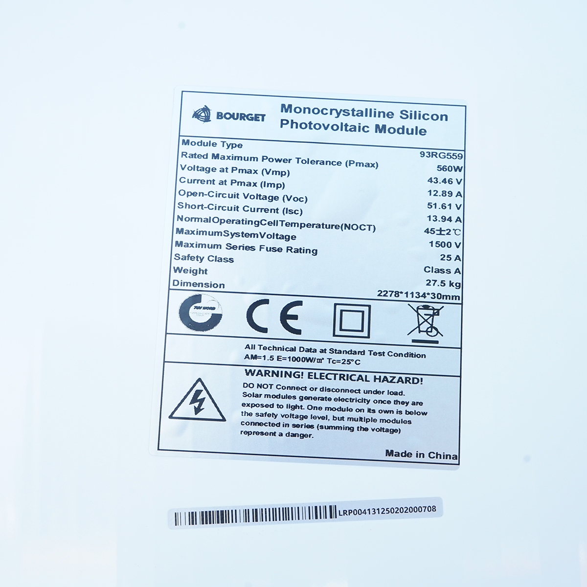 Panou solar 560W fotovoltaic monocristalin Bourget XL 2278x1134x30mm – imagine 5
