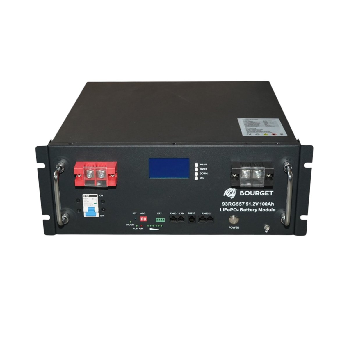 Baterie LiFePO4 5.12kWh, 51.2V, 100Ah cu BMS, deep cycle, display LCD, conexiune in paralel 507x442x177mm Bourget