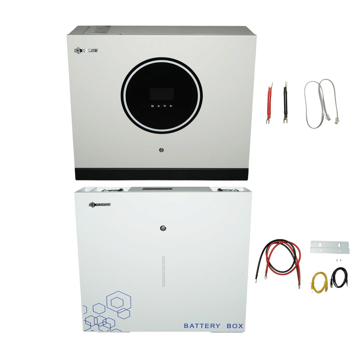 Sistem solar All-in-One cu invertor hibrid 5kW ON/OFF GRID monofazic, baterie integrata Li-ion 5.12kWh LiFePO4 51.2V 200Ah Bourget
