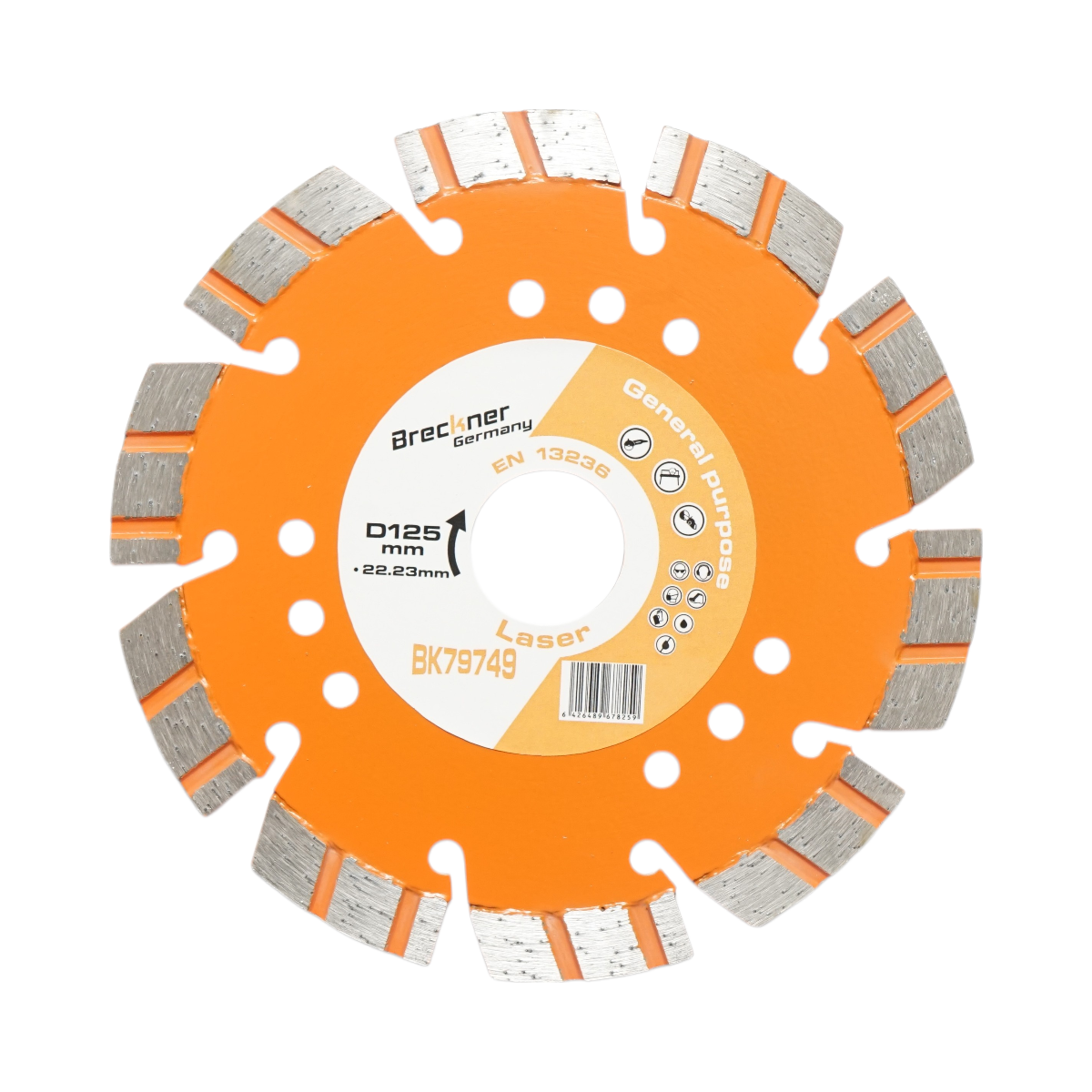 Disc diamantat turbo segmentat 125x22.23mm, segment 10mm pentru taiere beton armat, piatra dura, pavele, boltari Breckner Germany