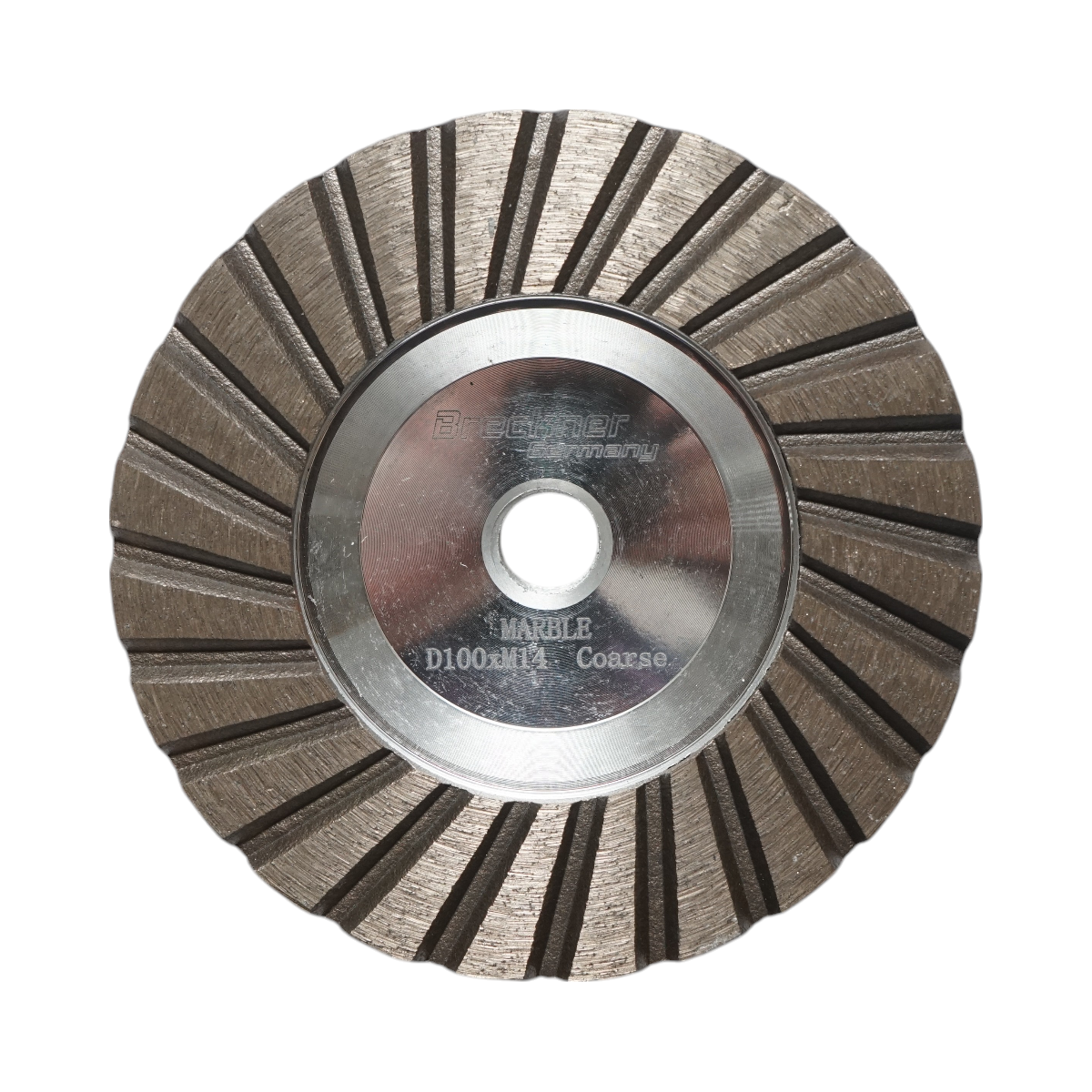 Disc diamantat turbo segmentat tip cupa 100mm, filet M14, grosier din aluminiu pentru slefuire marmura Breckner Germany