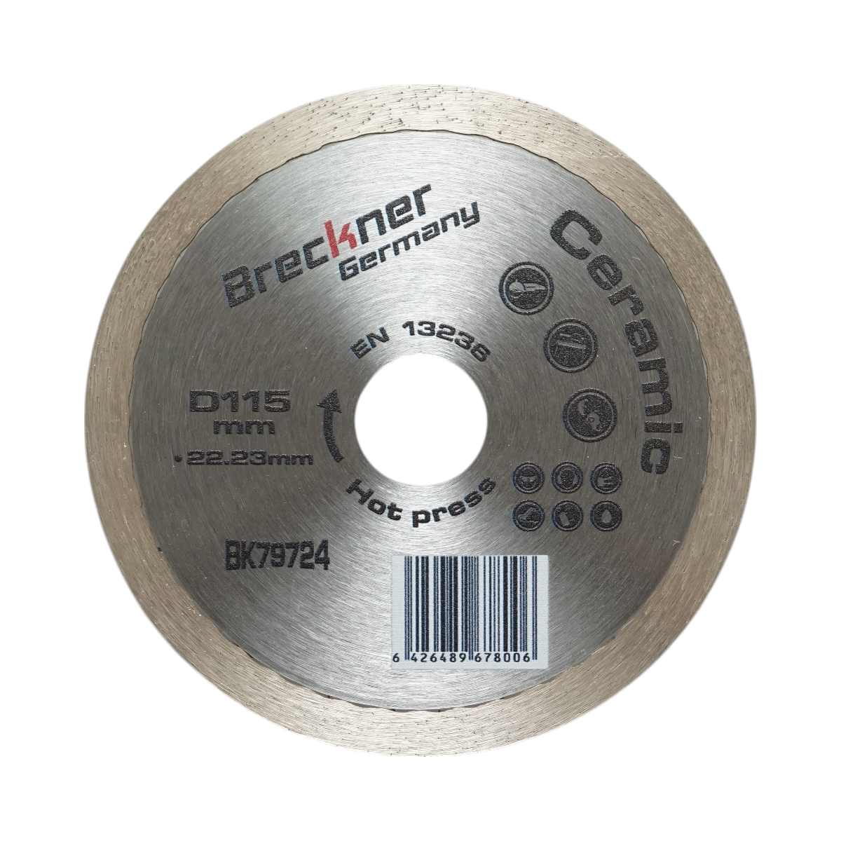Disc diamantat continuu 115x22.23mm, segment 8mm pentru gresie, faianta Breckner Germany