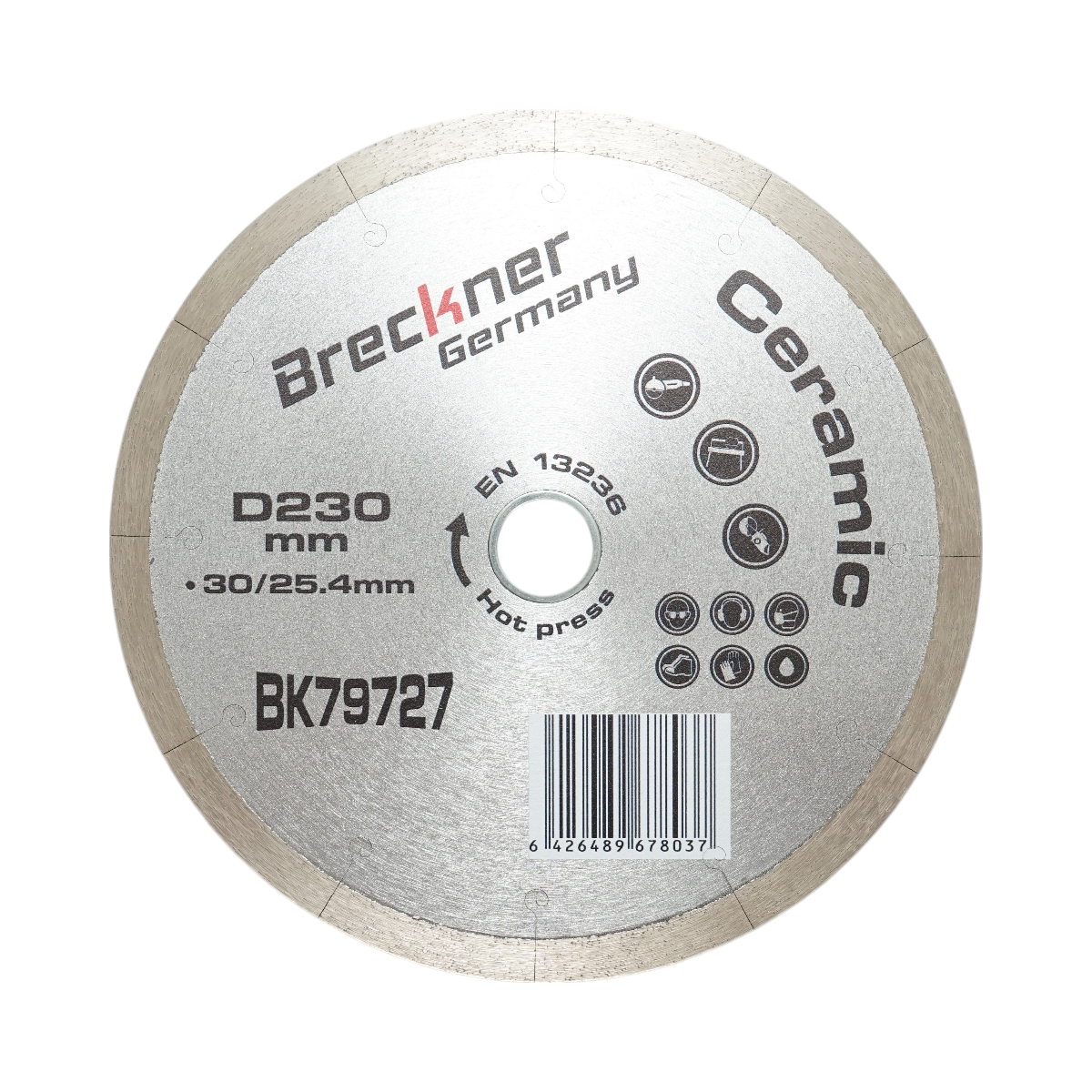 Disc diamantat continuu fractionat 230x30/25.4mm, segment 10mm pentru gresie, faianta, ceramica dura, marmura Breckner Germany
