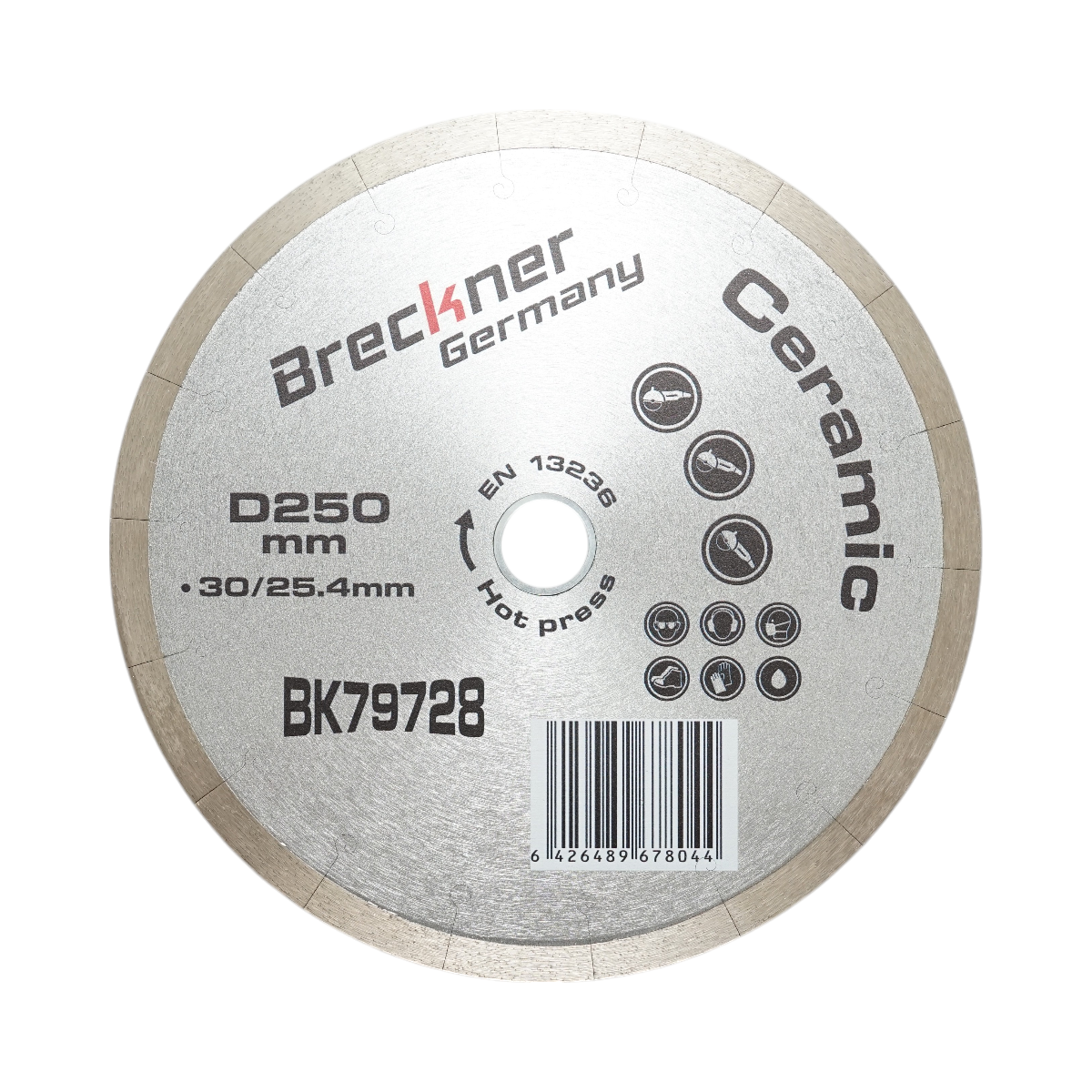 Disc diamantat continuu fractionat 250x30/25.4mm, segment 10mm pentru gresie, faianta, ceramica dura, marmura Breckner Germany
