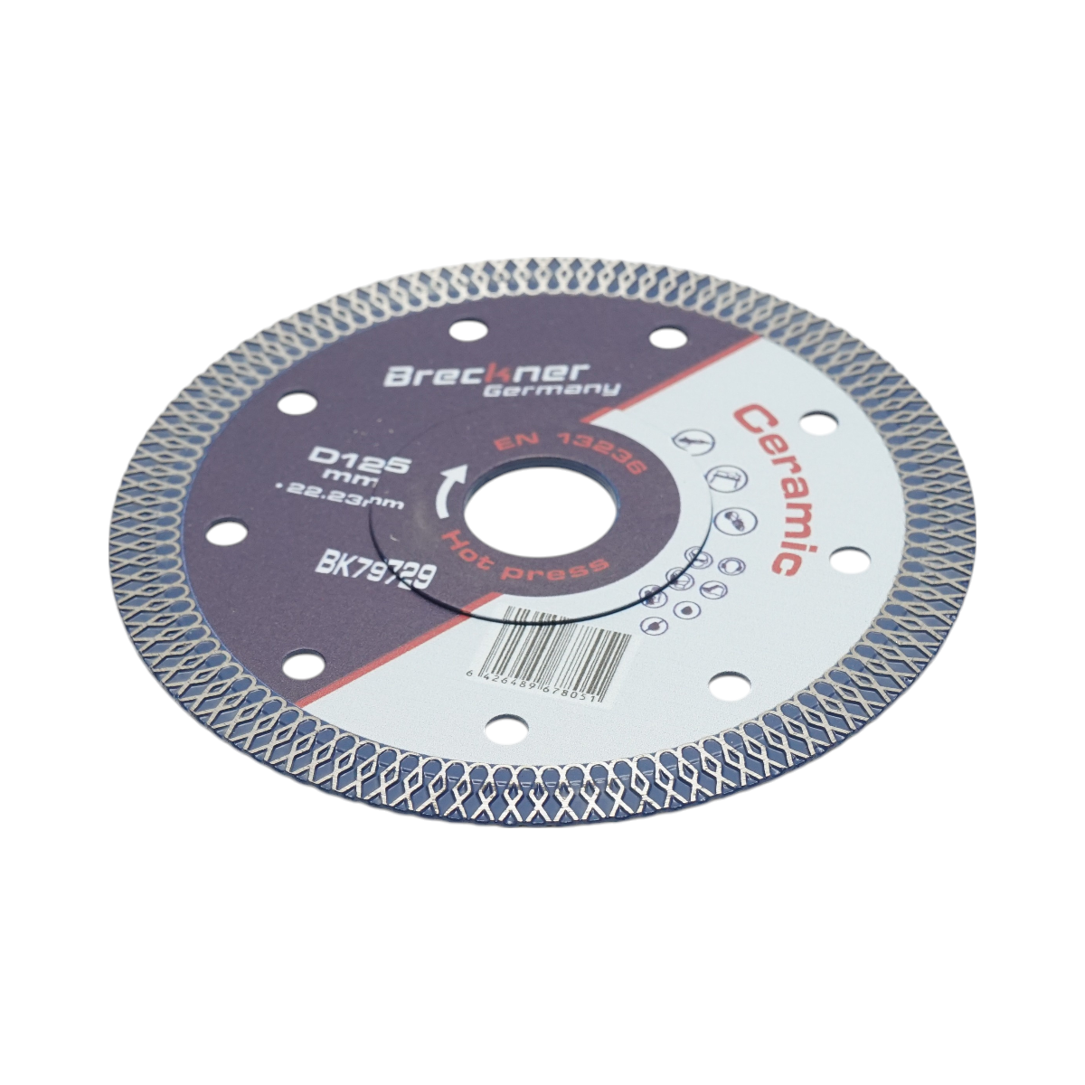 Disc diamantat turbo continuu 125x22.23mm, segment 10mm pentru gresie, faianta, ceramica dura Breckner Germany – imagine 3