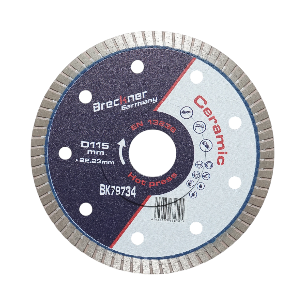 Disc diamantat turbo 115x22.23mm, segment 8mm pentru gresie, faianta, ceramica dura, marmura, granit Breckner Germany