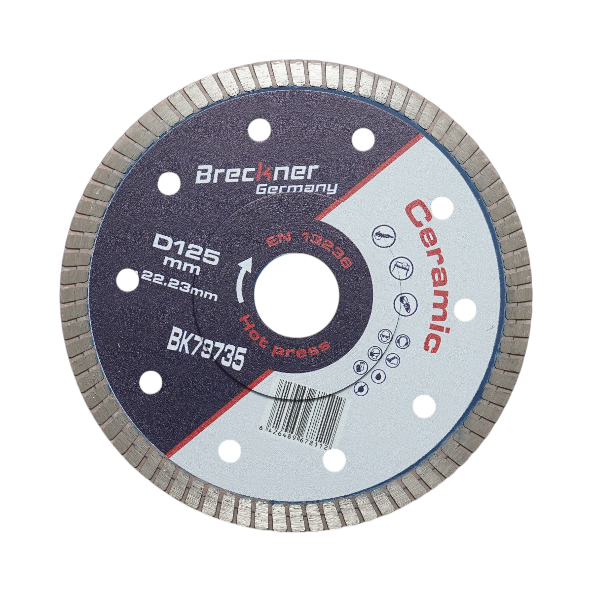 Disc diamantat turbo 125x22.23mm, segment 8mm pentru gresie, faianta, ceramica dura, marmura, granit Breckner Germany