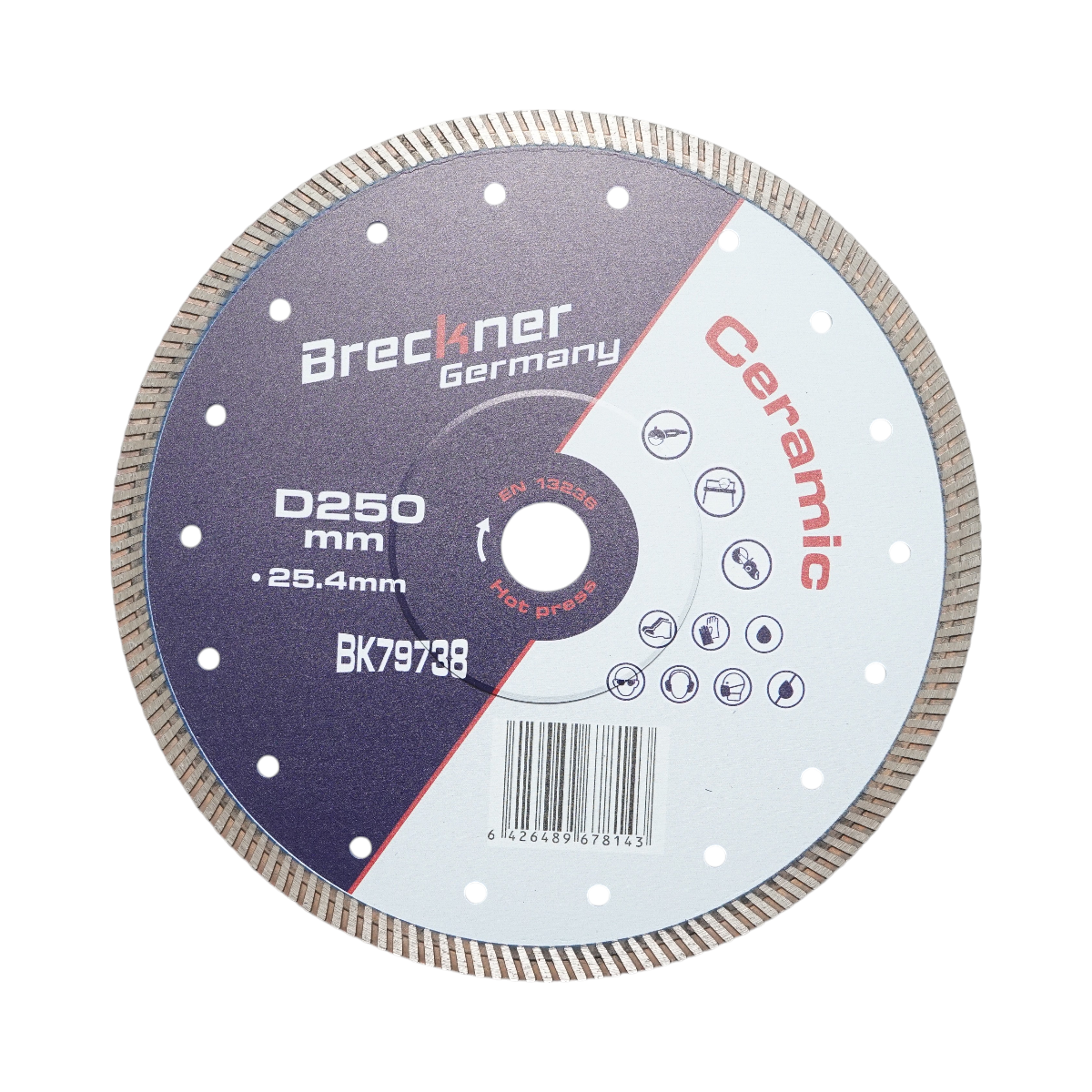 Disc diamantat turbo 250x25.4mm, segment 10mm pentru gresie, faianta, ceramica dura, marmura, granit Breckner Germany