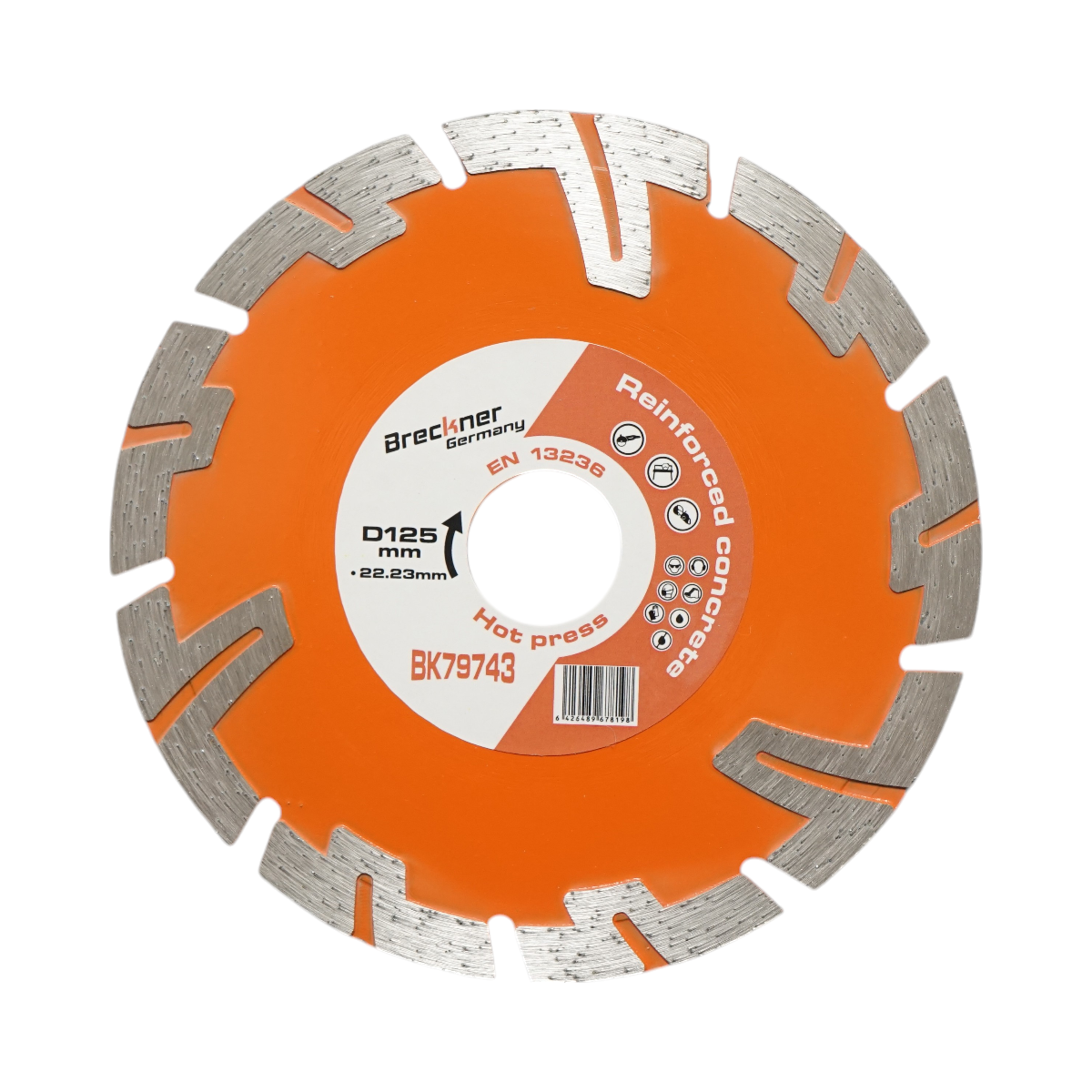 Disc diamantat turbo segmentat 125x22.23mm, segment 8mm pentru BCA, caramida, sapa, beton armat Breckner Germany