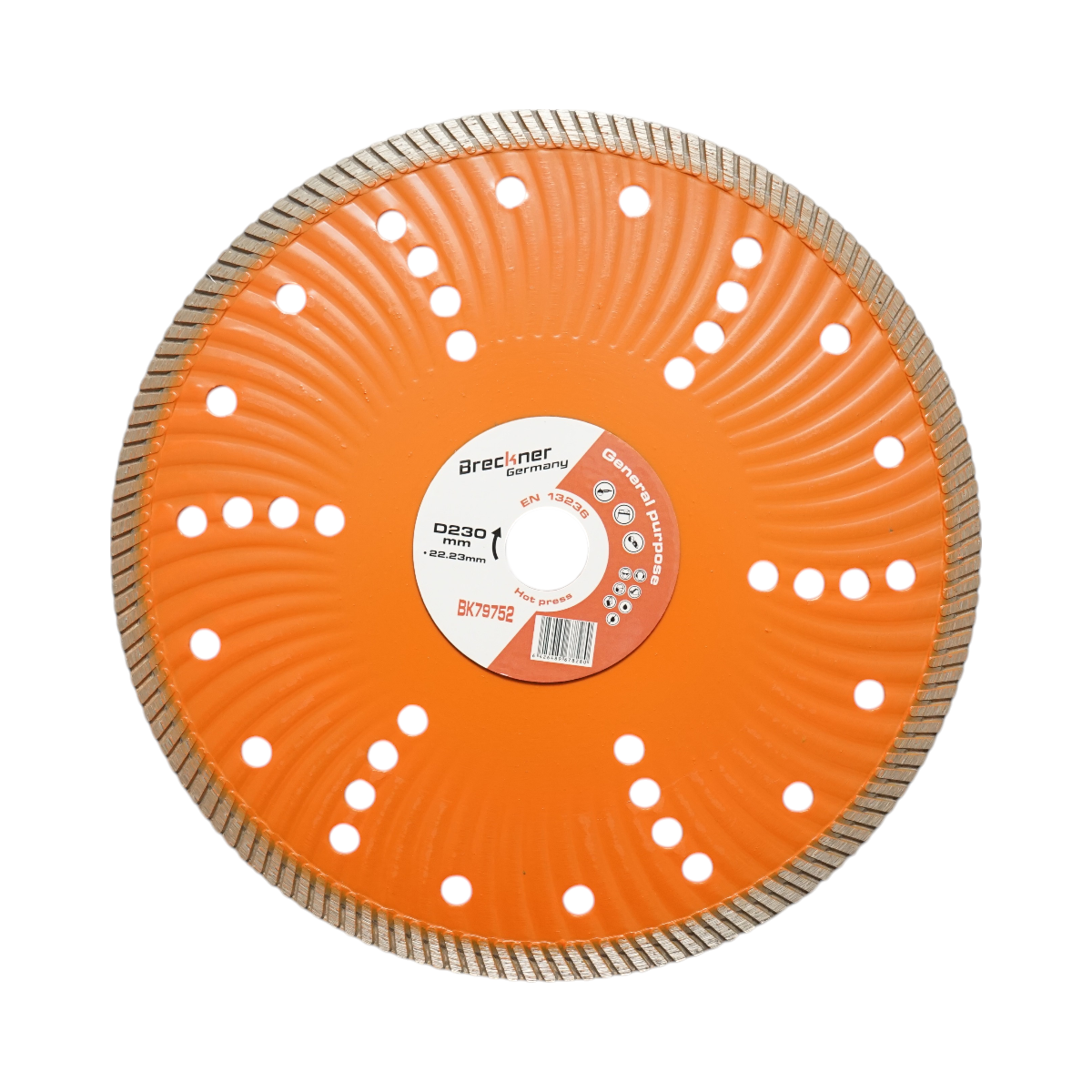 Disc diamantat turbo 230x22.23mm, segment 10mm pentru tigla, pavele, mozaic, piatra dura, marmura, granit Breckner Germany
