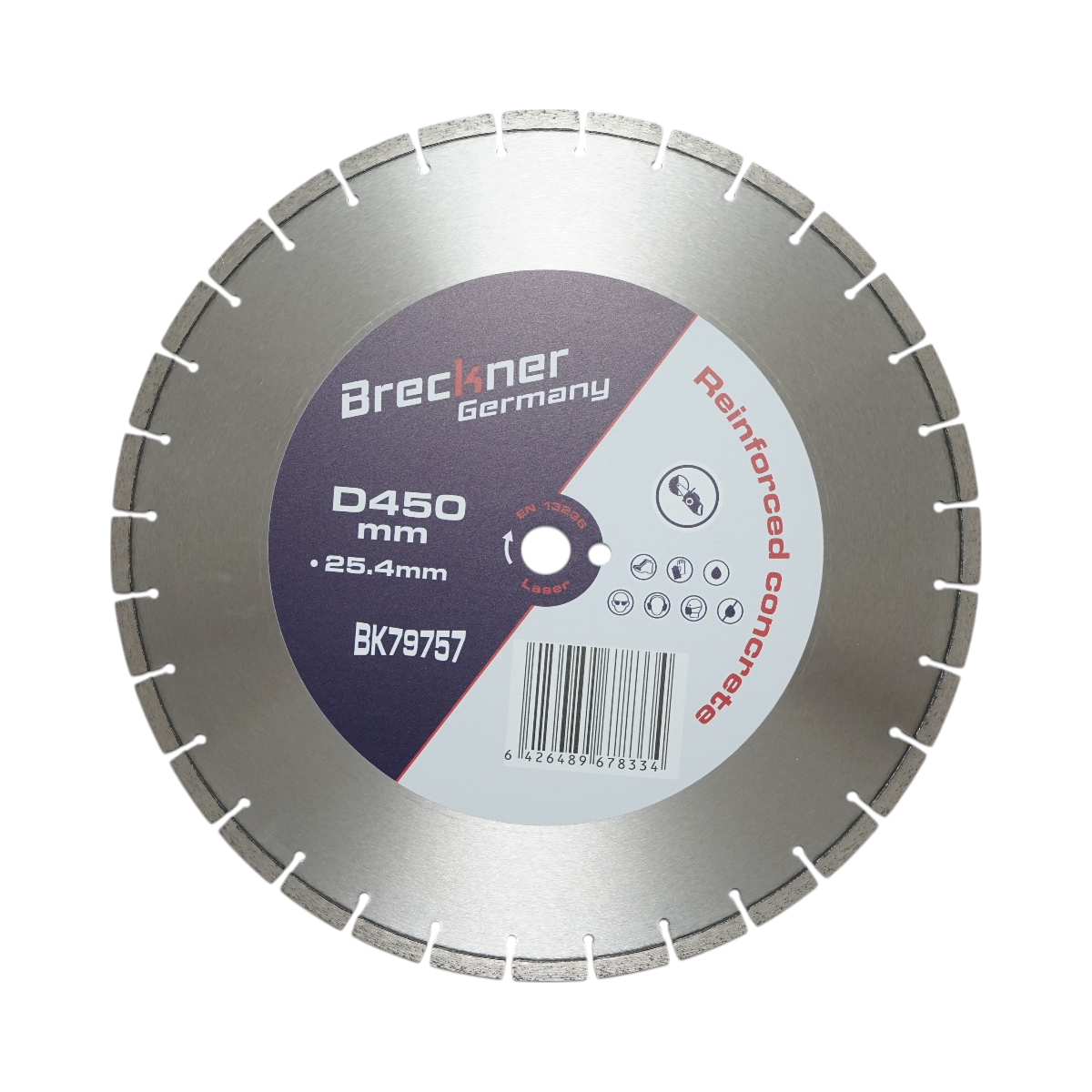 Disc diamantat segmentat 450x25.4mm, segment 10mm pentru beton armat, pavele, boltari, piatra dura Breckner Germany