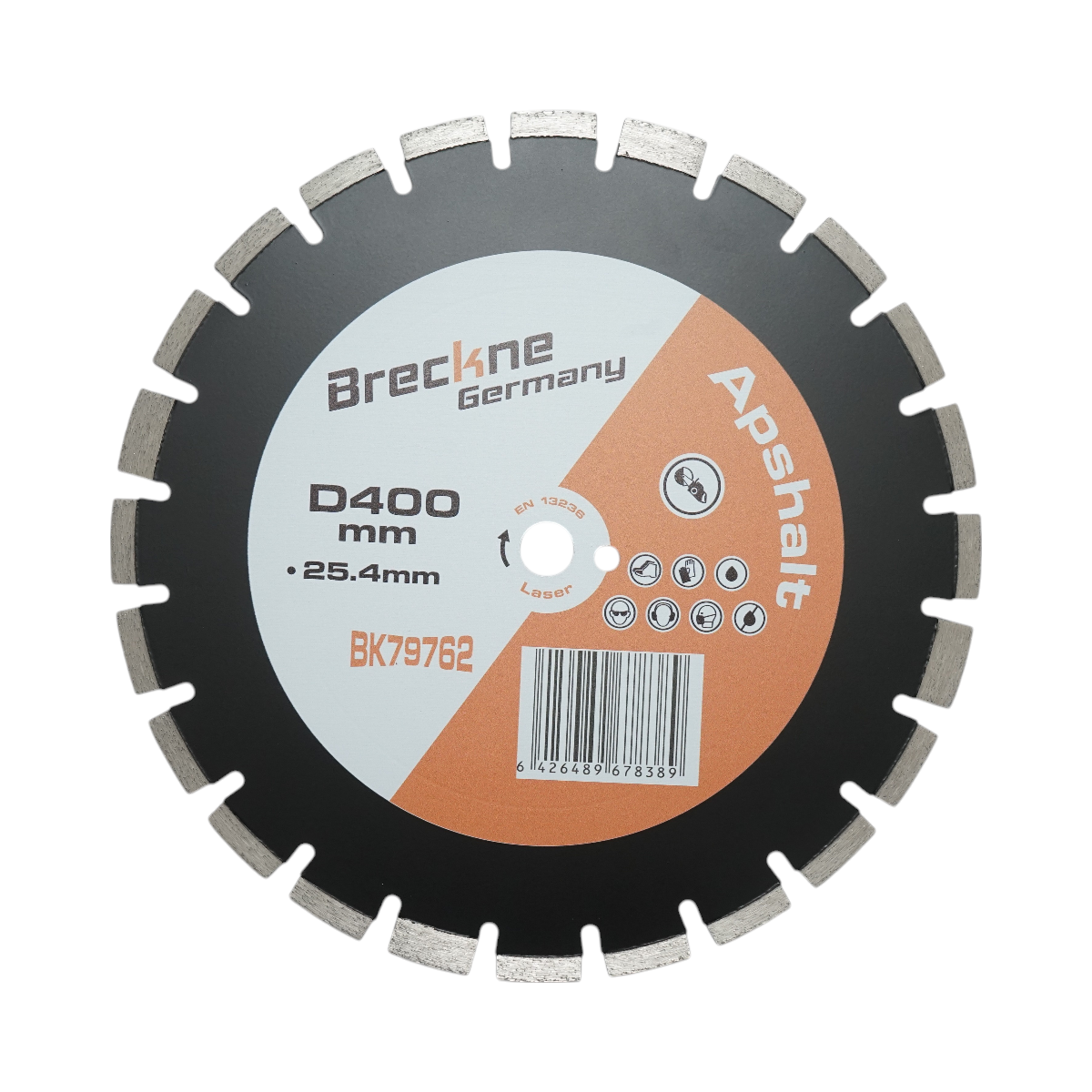 Disc diamantat segmentat 400x25.4mm, segment 12mm pentru asfalt-beton, caramida, sapa Breckner Germany