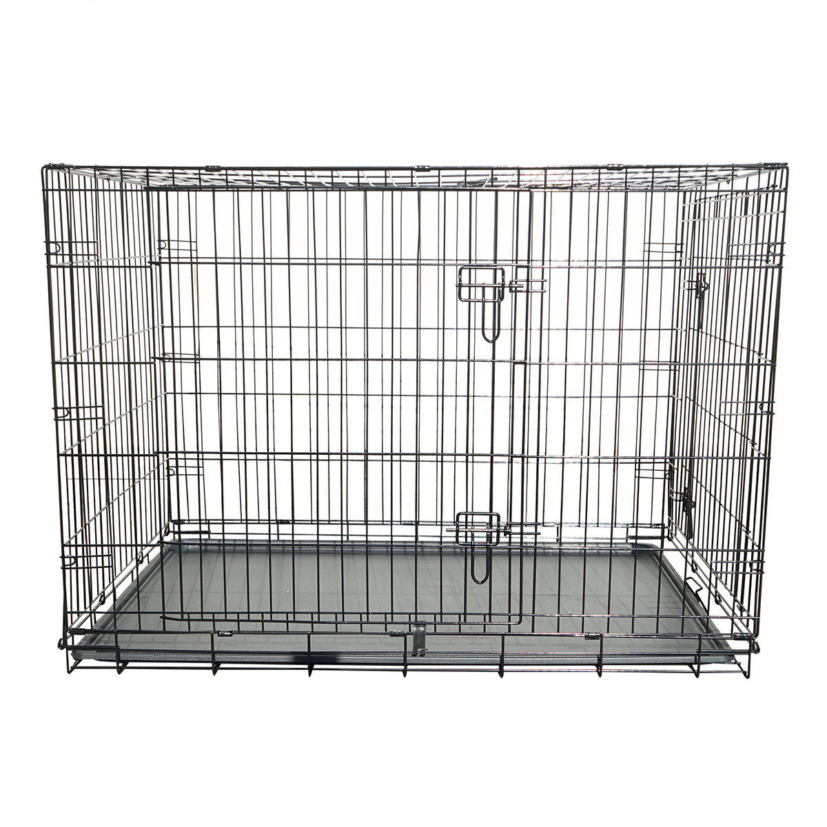 Cusca transport animale pliabila din metal cu 2 usi, tava detasabila si maner 75.5x47x54.5cm