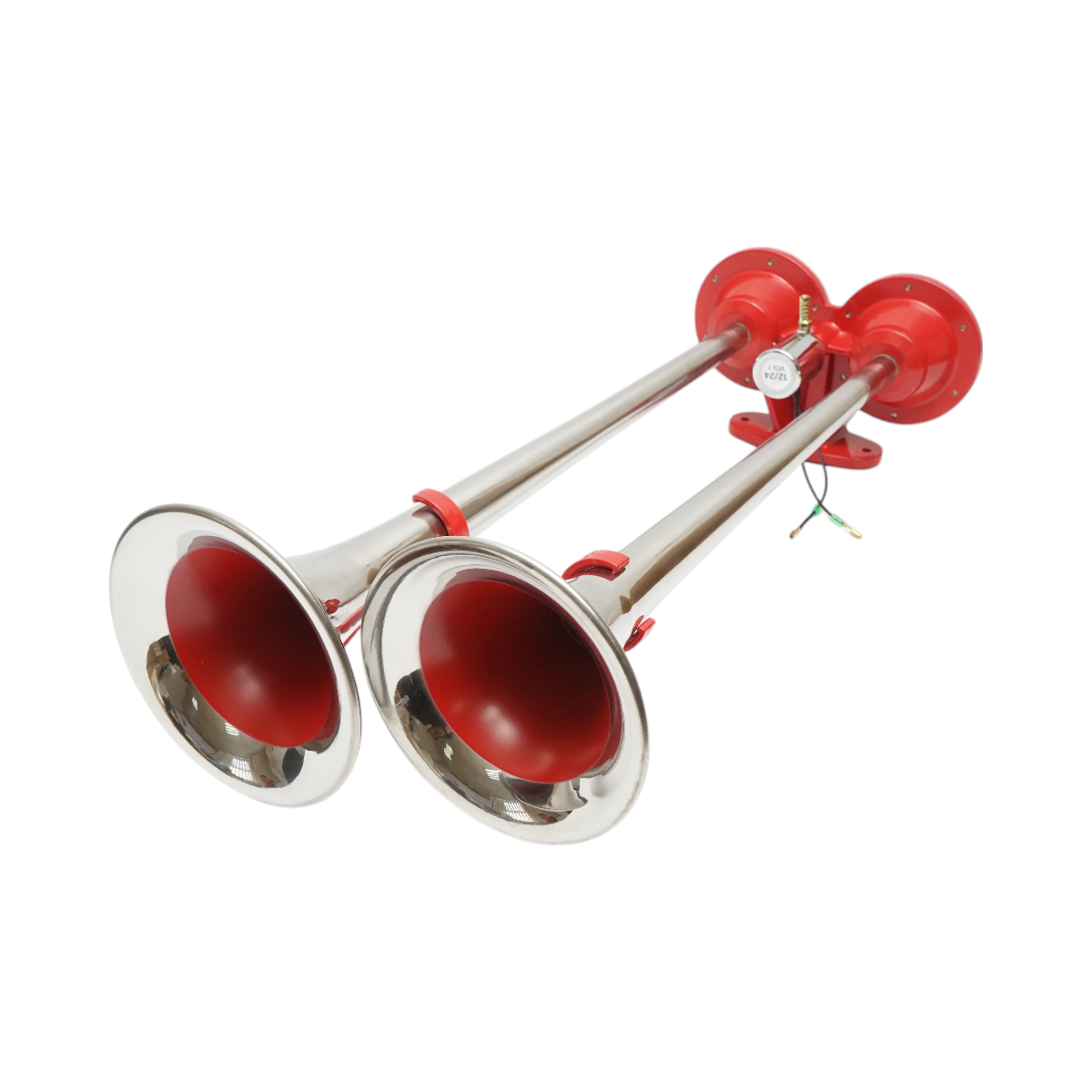 Claxon 2 trompete rosu 12V/24V pentru compresor de aer