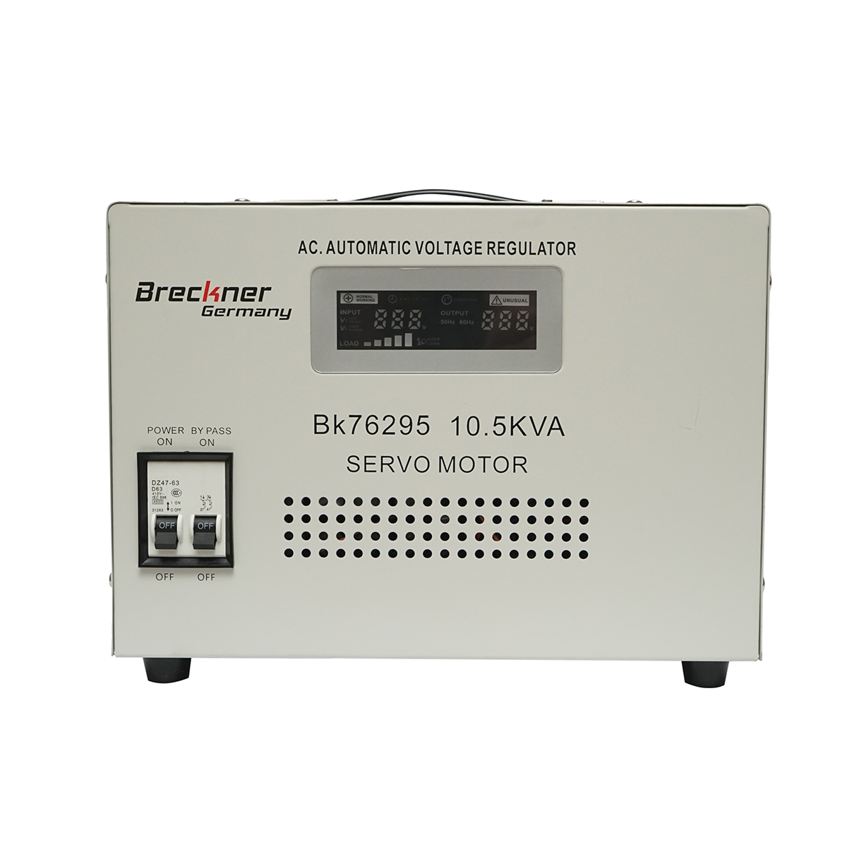 Stabilizator automat de tensiune 10.5KVA cu servomotor monofazat, 2 prize schuko 230V, afisaj LCD Breckner Germany