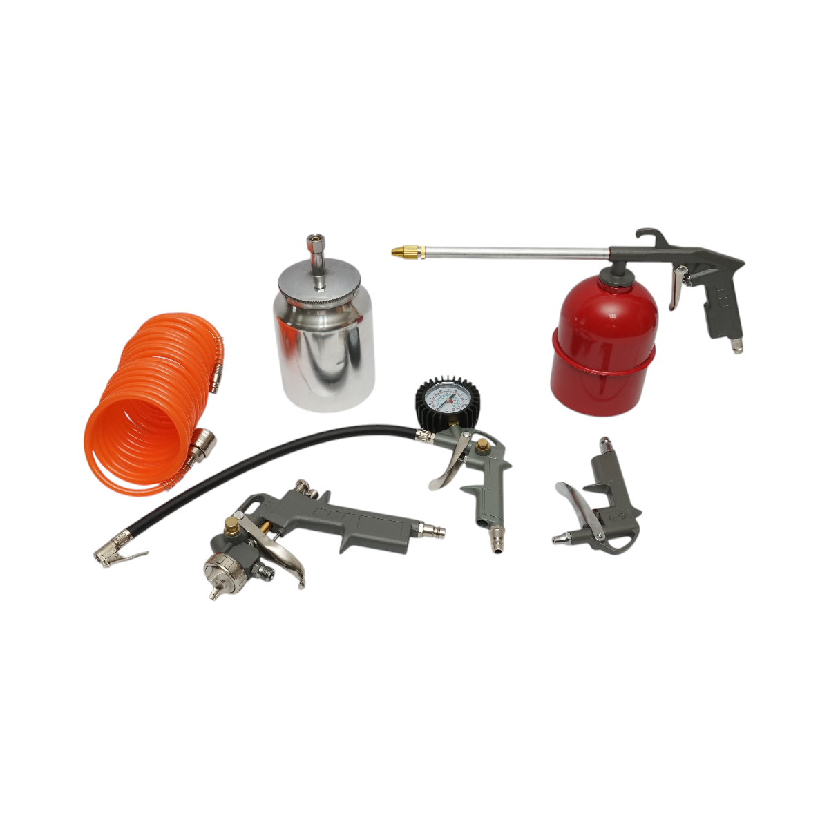 Set 5 piese aer comprimat cu furtun spiralat 5m, pistol spalat, vopsit, umflat si suflat aer Breckner Germany