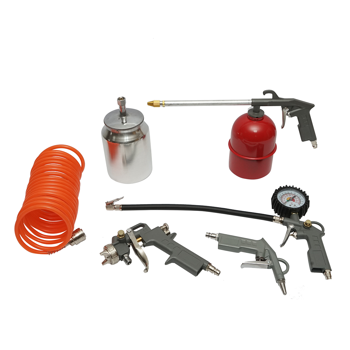Set 5 piese aer comprimat cu furtun spiralat 5m, pistol spalat, vopsit, umflat si suflat aer Breckner Germany