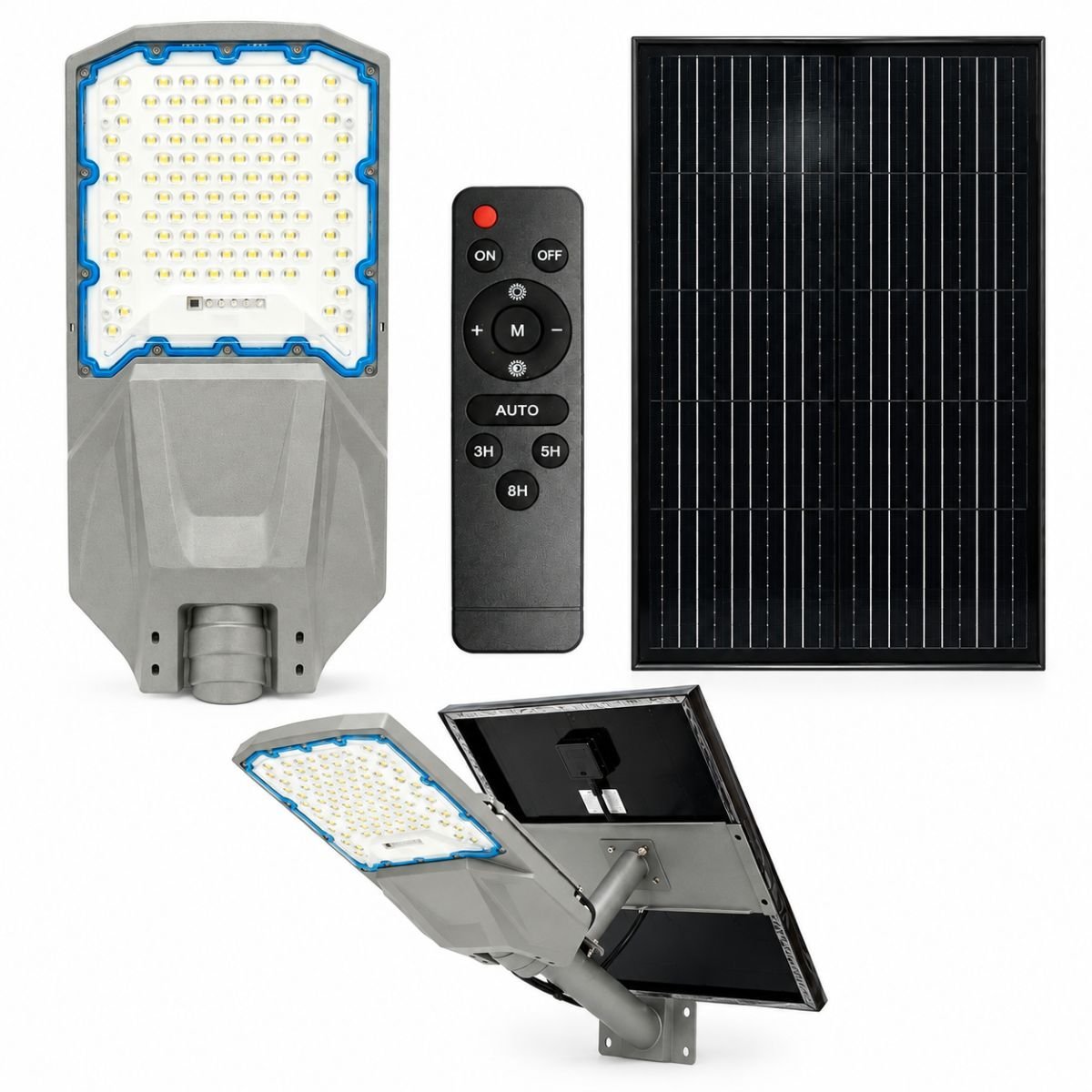Lampa LED iluminat stradal 300W, 6500K cu panou solar 40W, baterie LiFePO4 45000mAh, telecomanda si suport prindere Breckner Germany