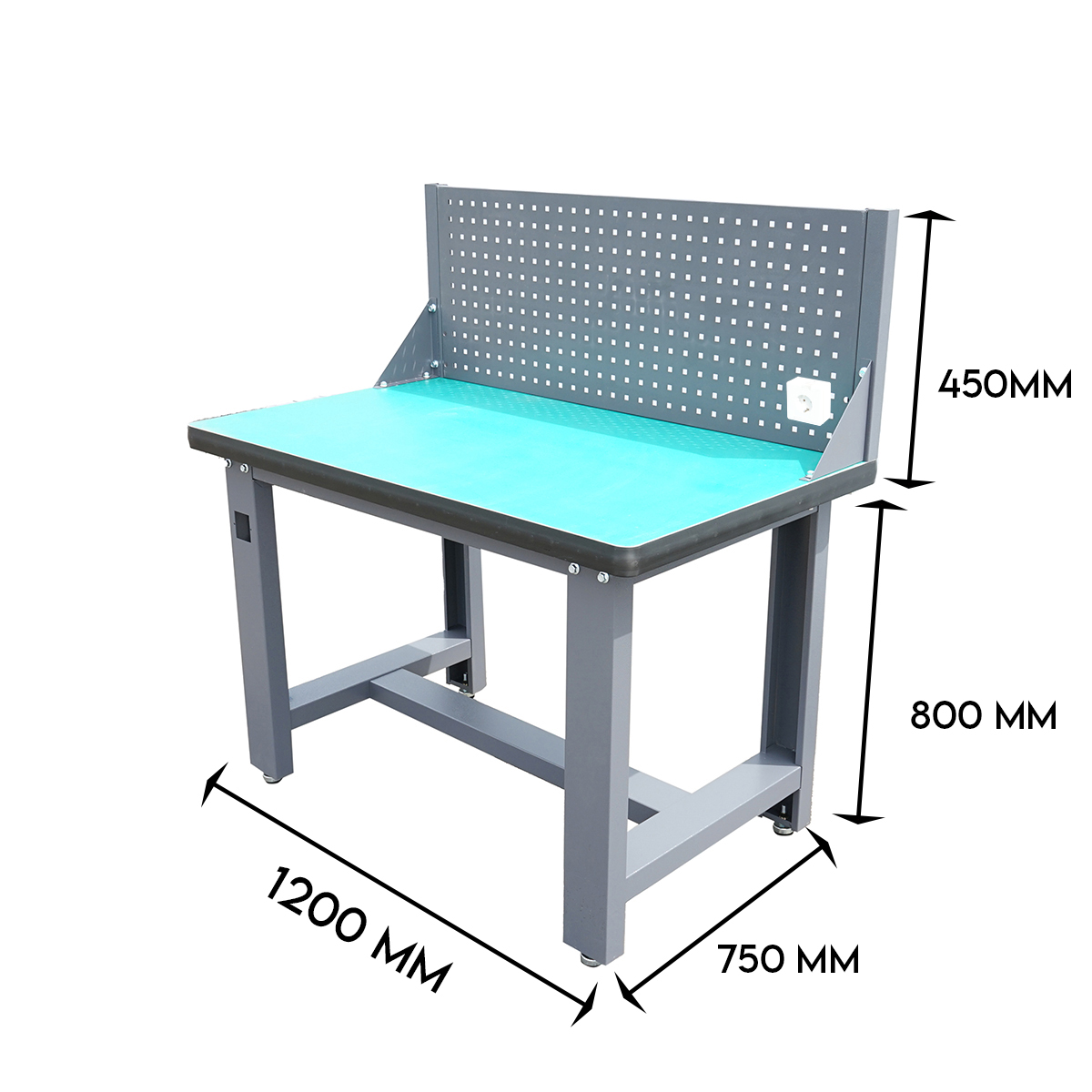 Masa, banc de lucru atelier cu priza 220V si panou perforat 1200x750x800+450mm