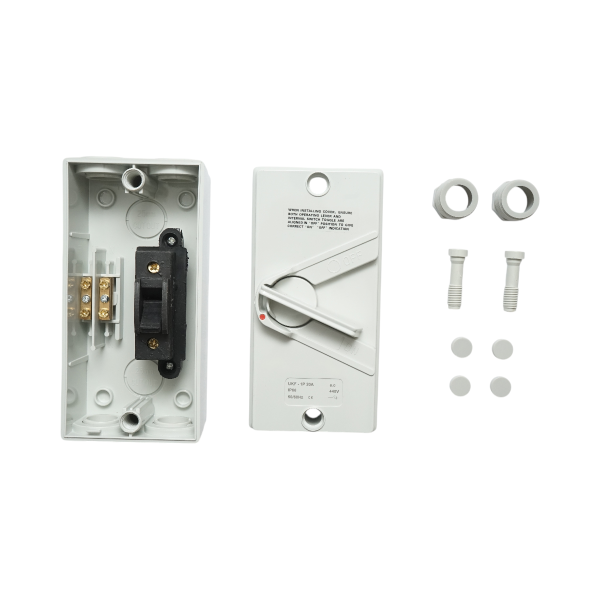 Intrerupator izolator 1P, 440V AC, 20A ON/OFF cu protectie IP66 – imagine 5