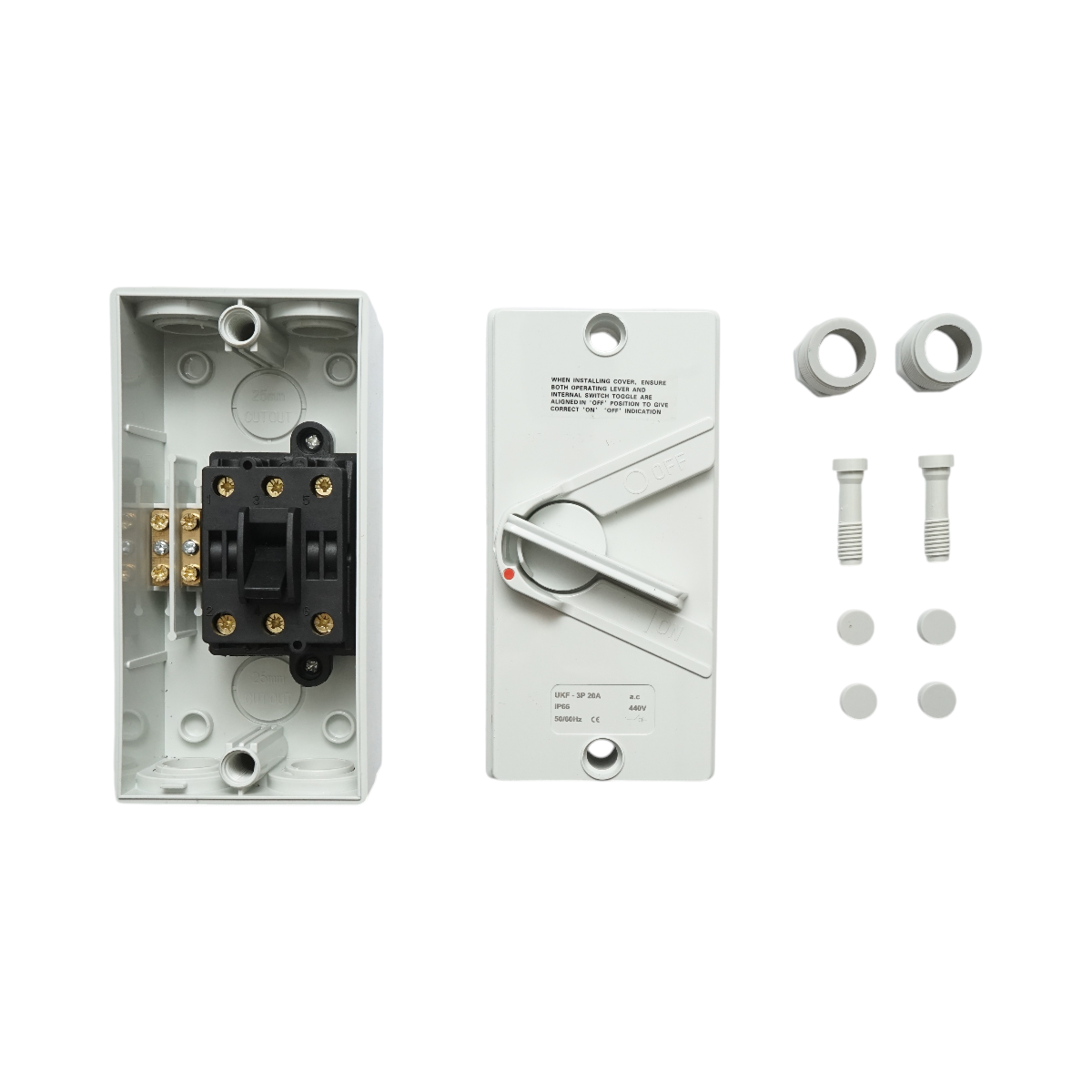 Intrerupator izolator 3P, 440V AC, 20A ON/OFF cu protectie IP66 – imagine 5