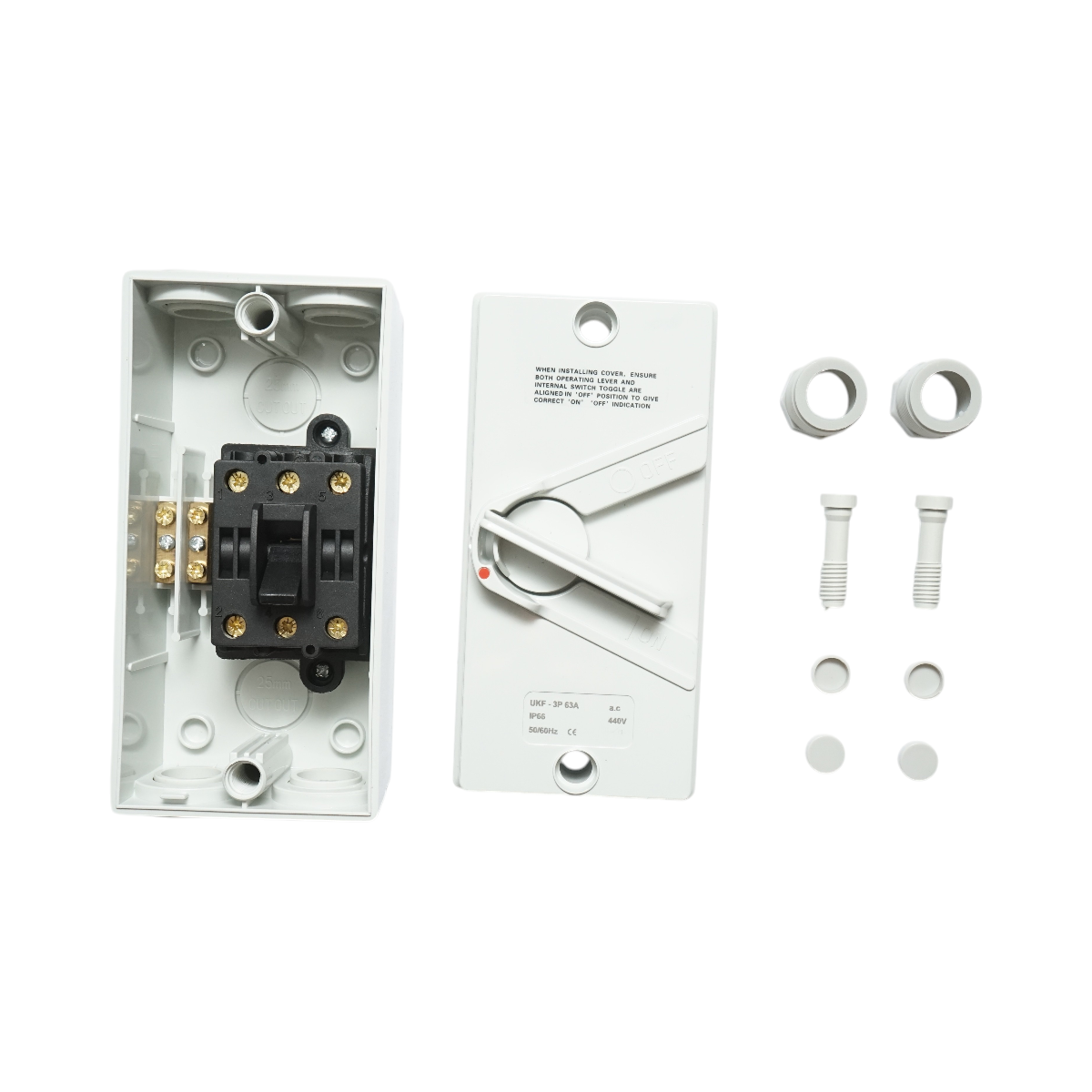 Intrerupator izolator 3P, 440V AC, 63A ON/OFF cu protectie IP66 – imagine 5