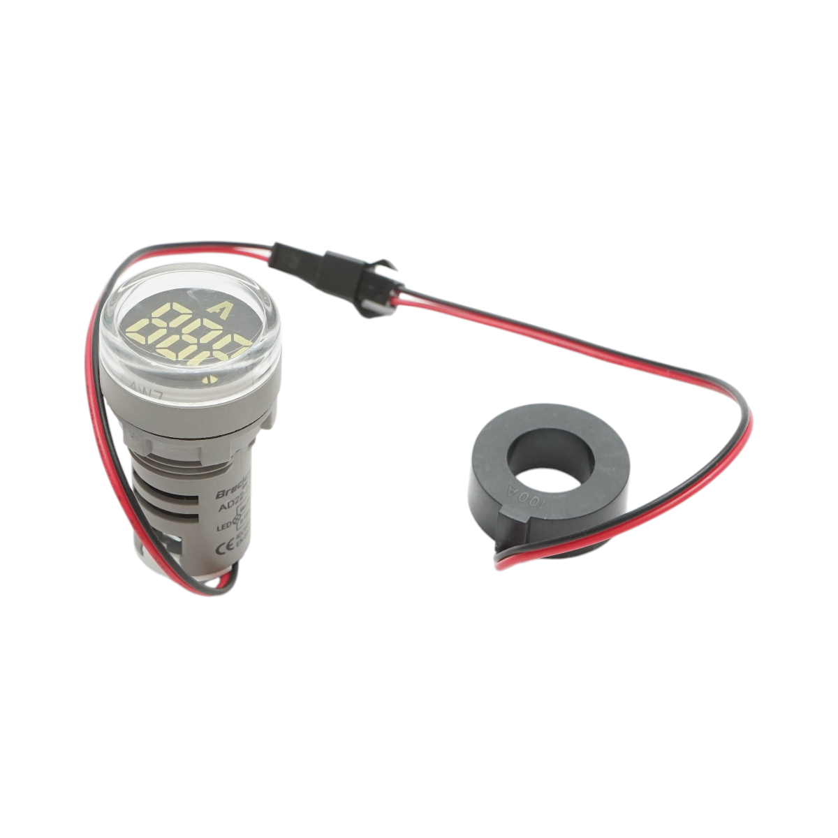 Indicator digital ampermetru LED alb 0-100A, 220V/380V Ø 22mm Breckner Germany