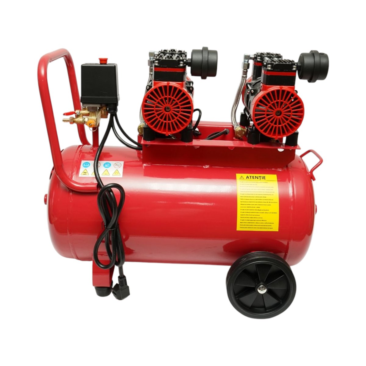 Compresor aer 50L fara ulei silentios, 2 motoare 4 cilindri 1.5kW/2CP, presiune maxima 8 bar, volum aer aspirat 250L/min – imagine 5
