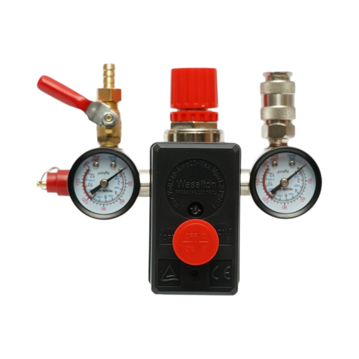 Presostat compresor aer 220V, regulator cu 2 manometre 12 bar Breckner Germany