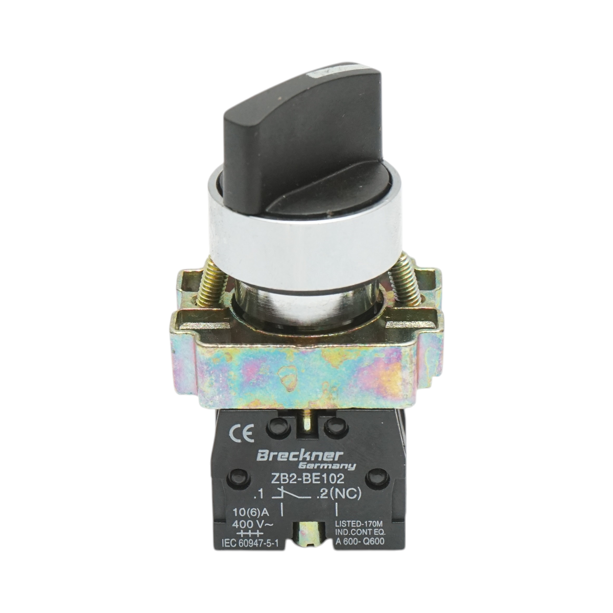 Selector 2 pozitii negru cu retinere 1NO+1NC, 400V/10A, LAY5-BD25C Breckner Germany