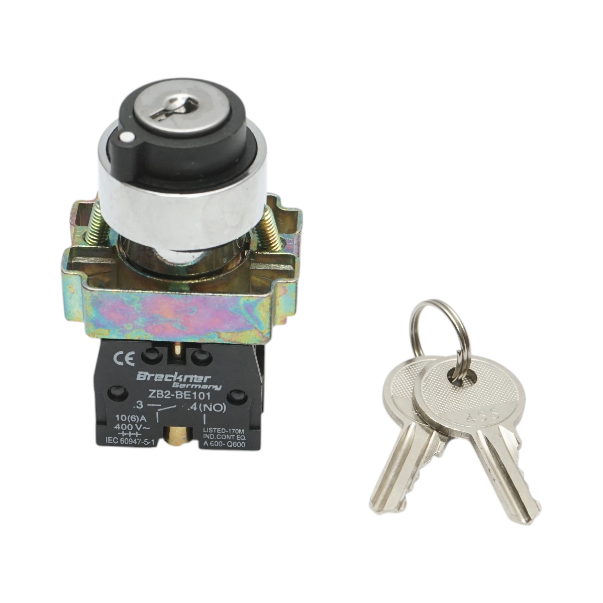 Selector 2 pozitii cu retinere si cheie 1NO, 400V/10A, LAY5-BG21 Breckner Germany