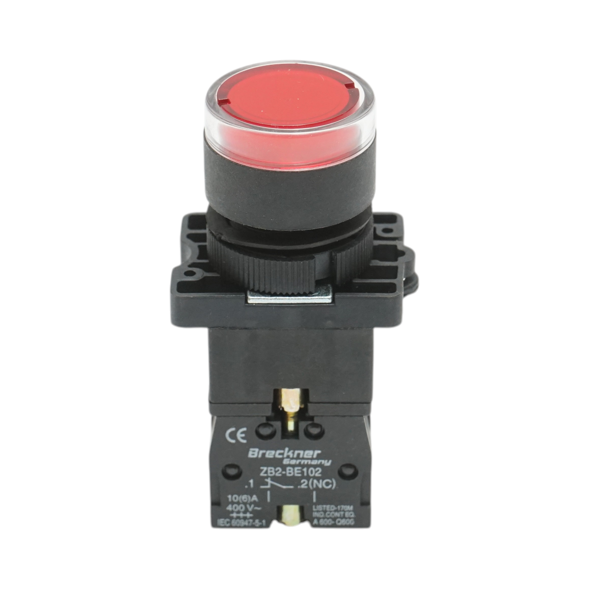 Buton indicator LED rosu cu rezistenta integrata 1NC, 220V, LAY5 Breckner Germany