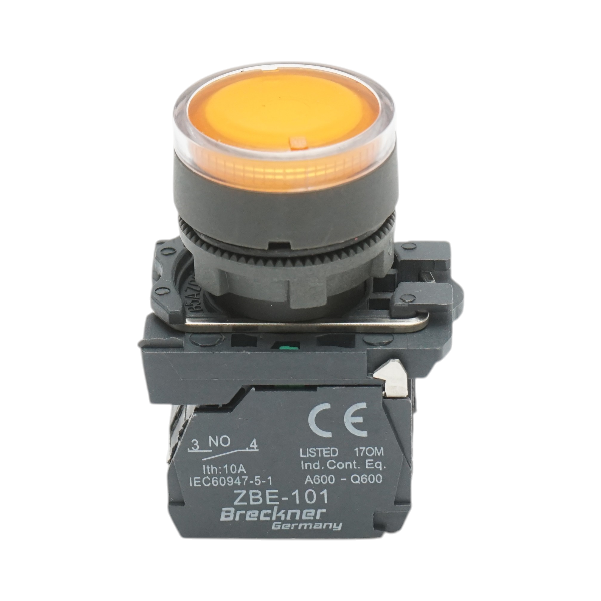 Buton comanda cu revenire si semnalizare LED galben 1NO+1NC, 220V/10A, TB5 Breckner Germany