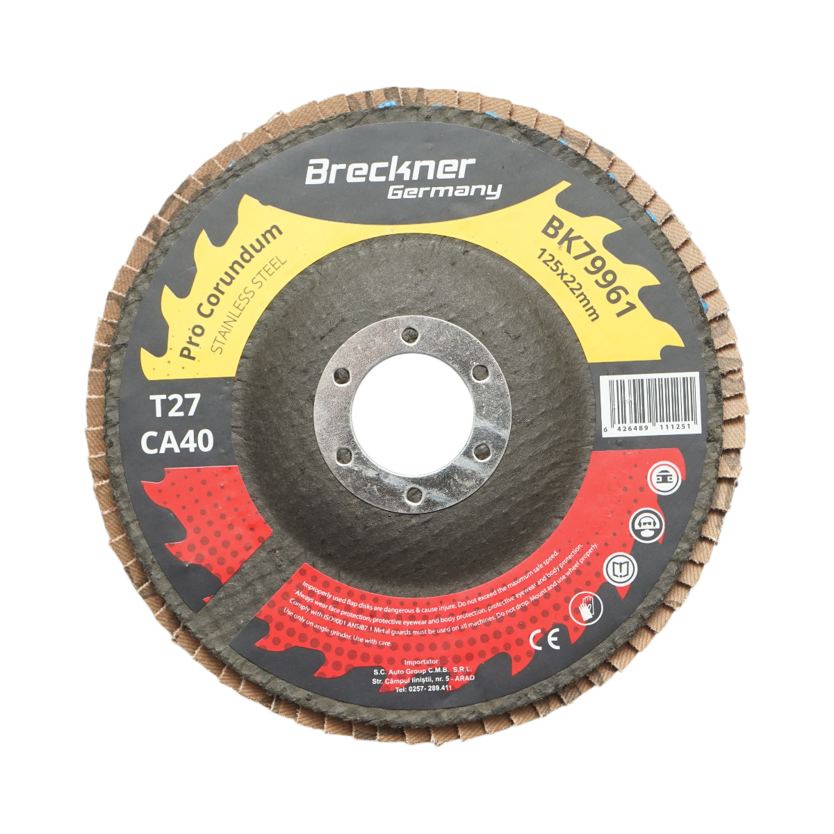 Disc lamelar abraziv corund 125x22mm T27 CA40 pentru slefuire/polizare inox si metal Breckner Germany