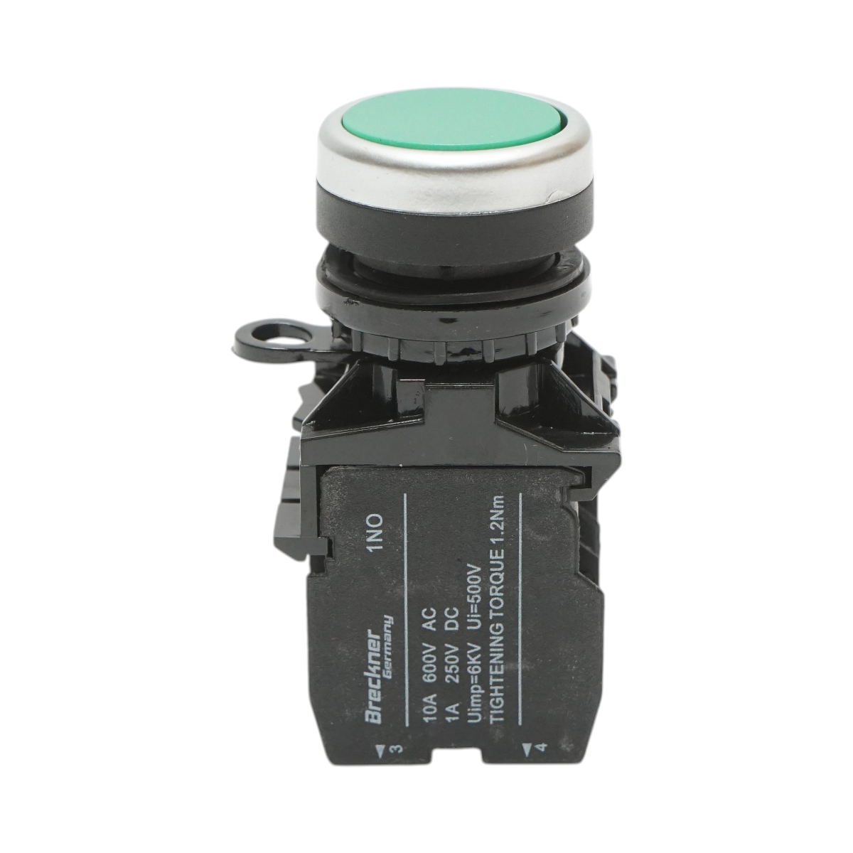 Buton comanda cu revenire verde 1NO+1NC, 10A/600V AC, 1A/250V DC LA42 Breckner Germany
