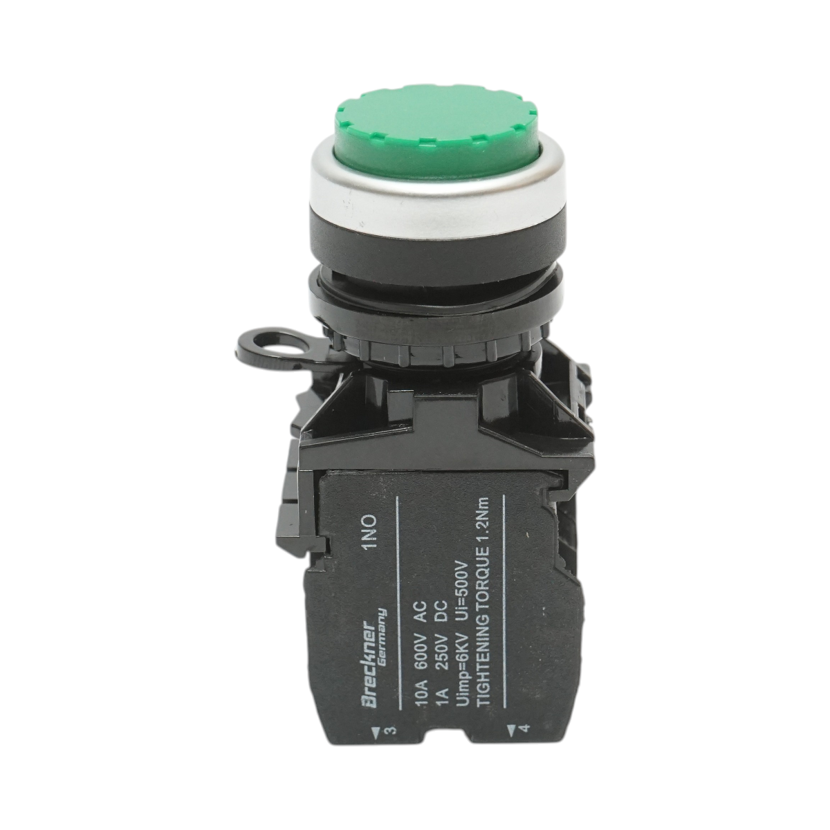 Buton comanda convex cu revenire verde 1NO+1NC, 10A/600V AC, 1A/250V DC LA42 Breckner Germany