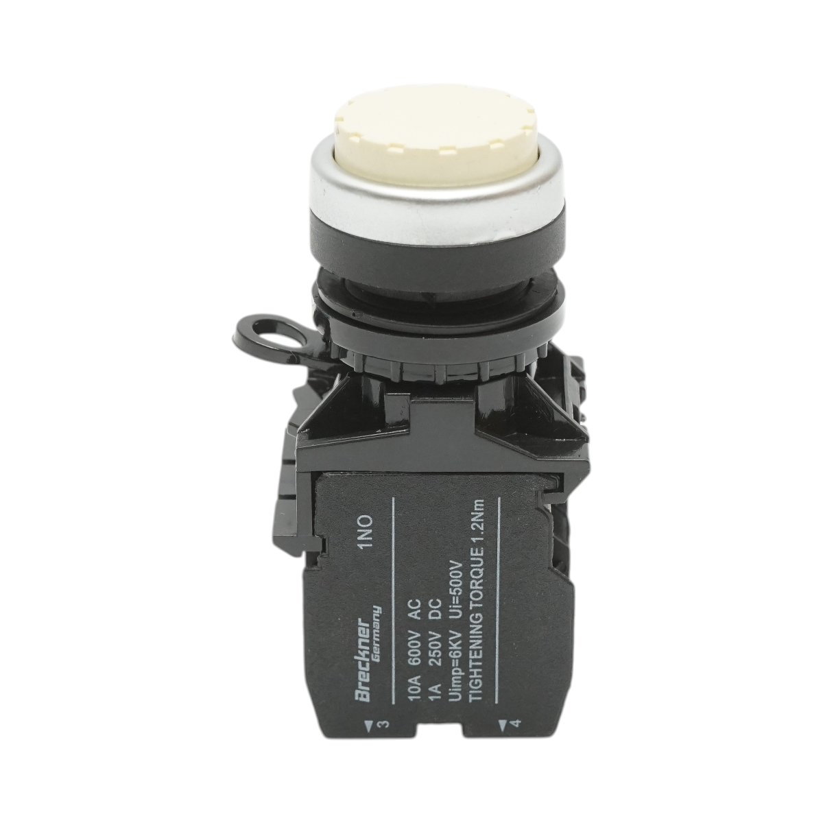 Buton comanda convex cu revenire alb 1NO+1NC, 10A/600V AC, 1A/250V DC LA42 Breckner Germany