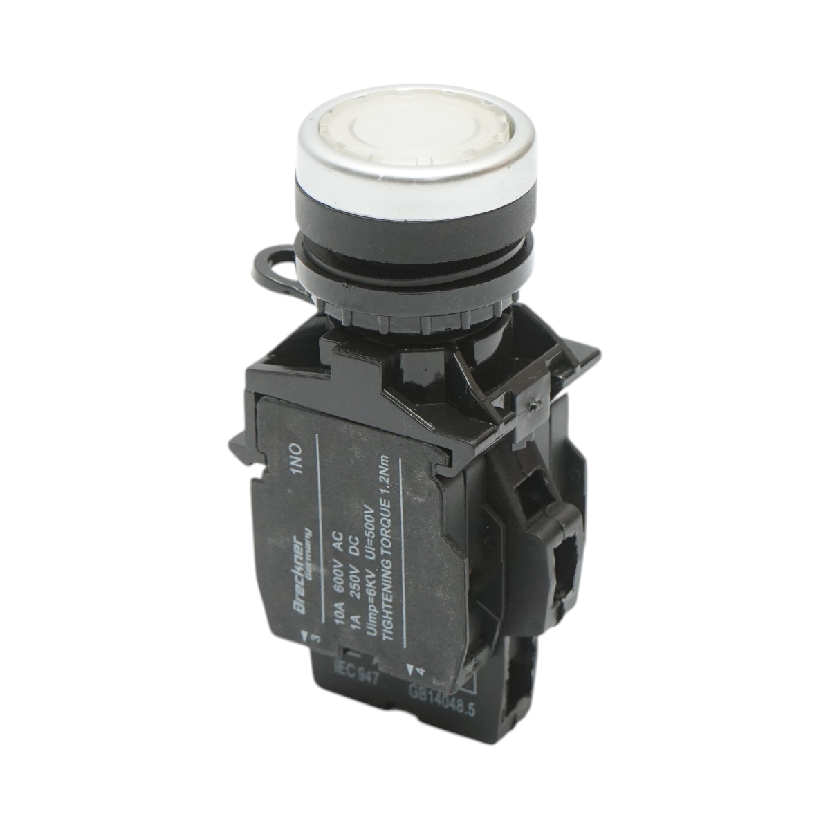 Buton comanda iluminat LED 220V AC alb cu revenire 1NO+1NC, 10A/600V AC, 1A/250V DC LA42 Breckner Germany