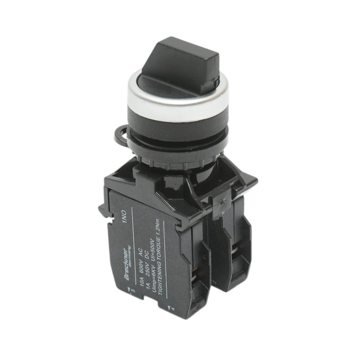 Buton selector negru cu 2 pozitii 1NO+1NC, 10A/600V AC, 1A/250V DC LA42 Breckner Germany